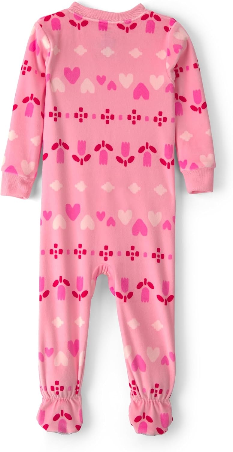 image:imageCarters Baby Girls 1piece Fleece PjPink Heart Fair Isle