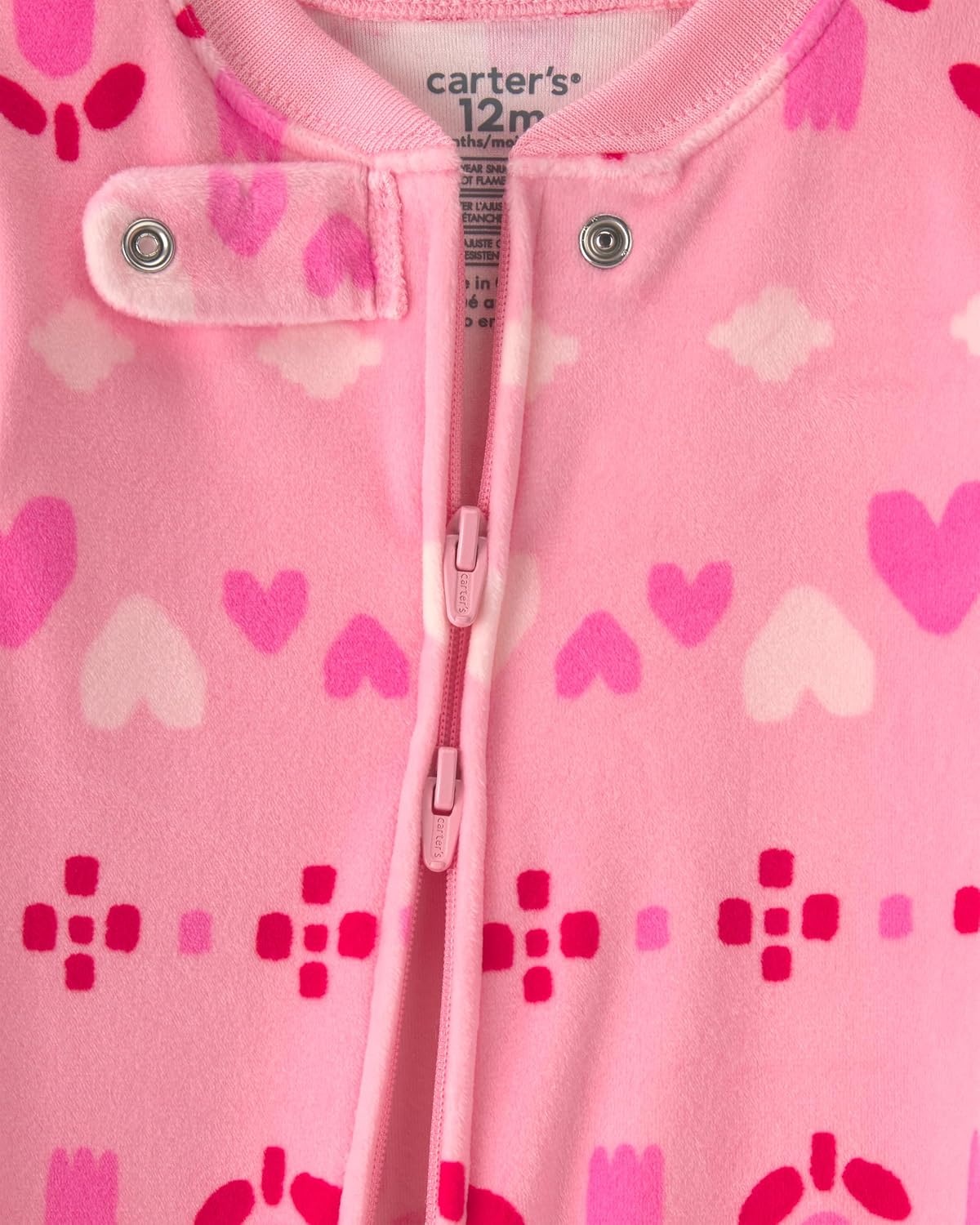 image:imageCarters Baby Girls 1piece Fleece PjPink Heart Fair Isle