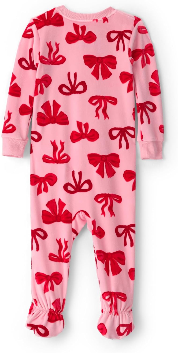 image:imageCarters Baby Girls 1piece Fleece PjPink and Red Bows