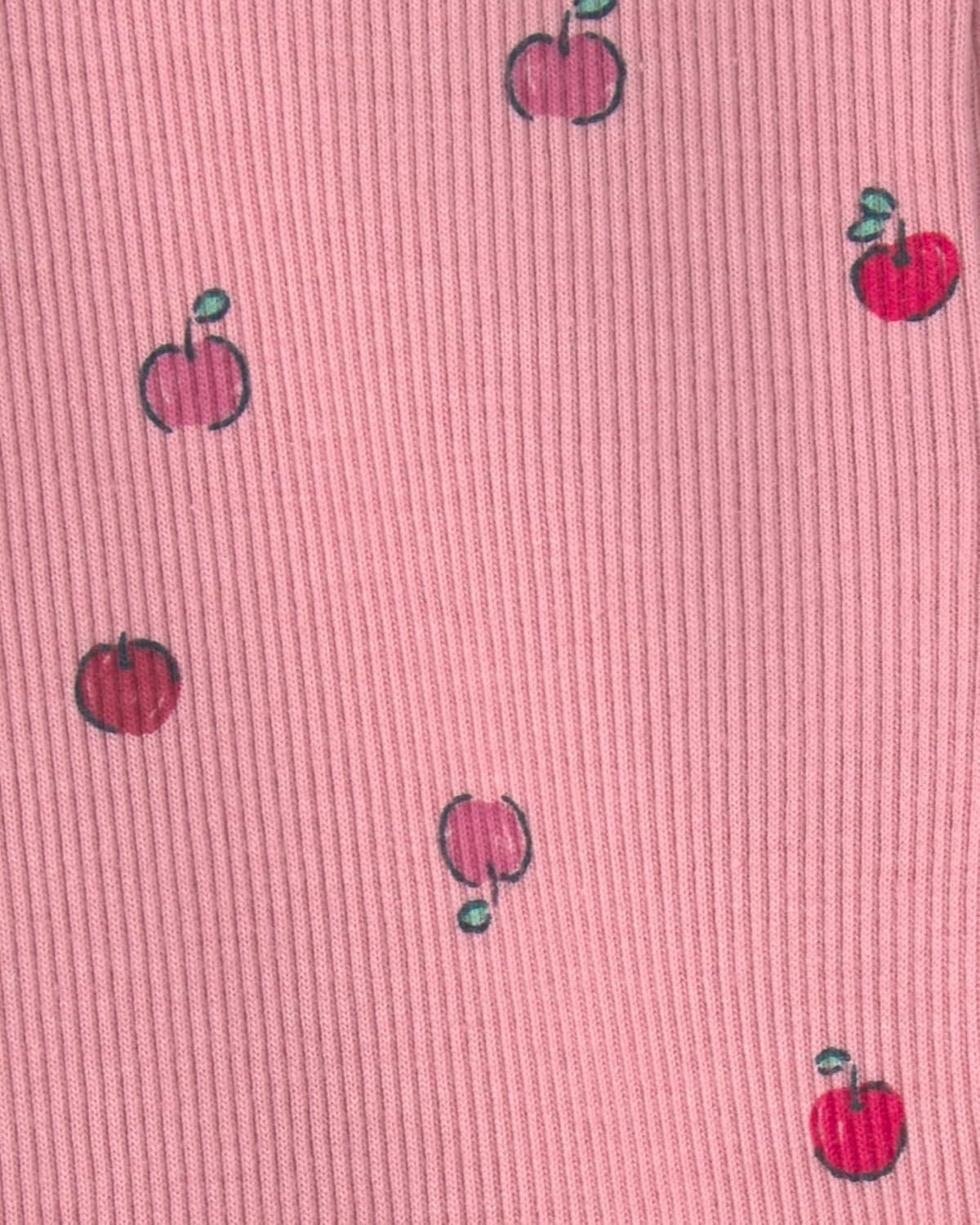 image:imageCarters Baby Girls 2piece Bodysuit Pant SetCream Pink Apple Print