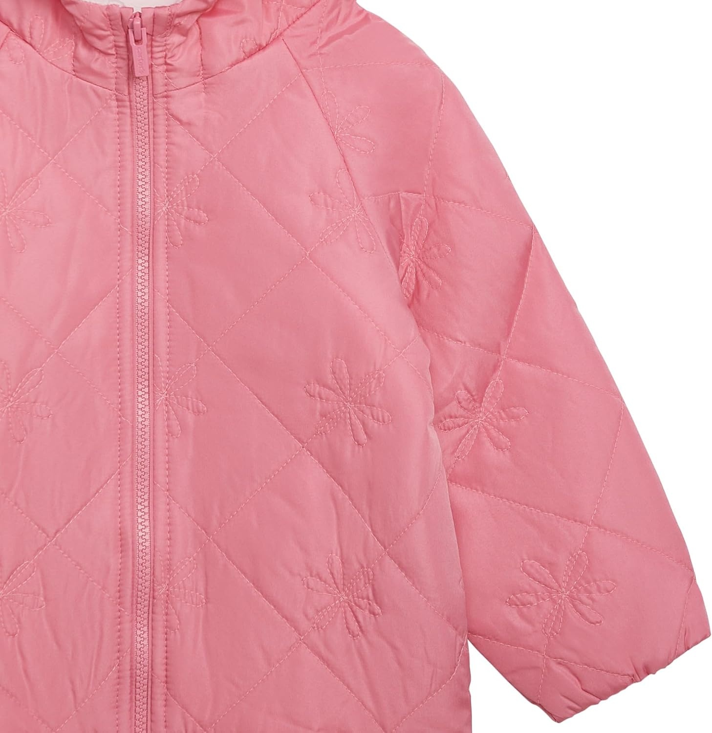 image:imageCarters Baby Girls Daisy Diamond Quilted Midweight Jacket With Fleece LiningPink