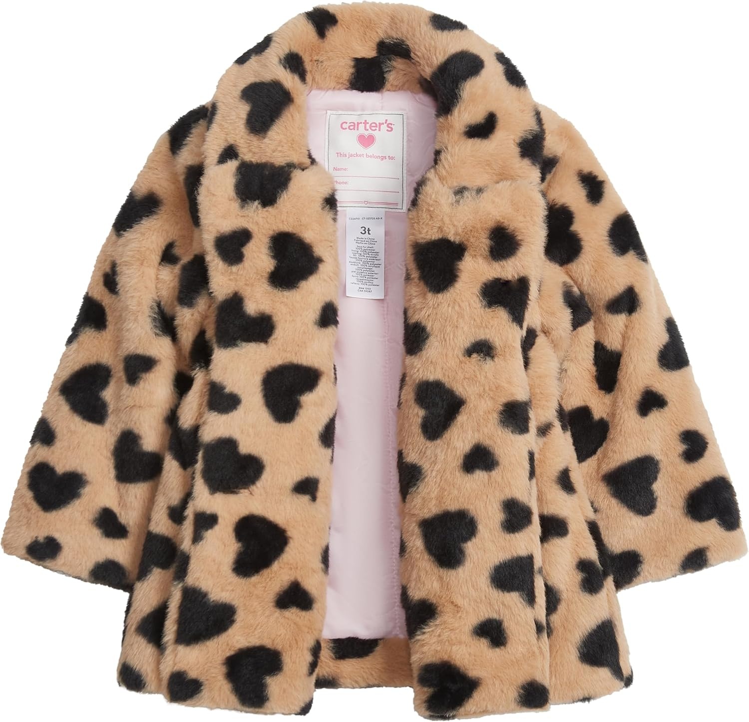 image:imageCarters Baby Girls Faux Fur Fashion JacketKhaki With Hearts
