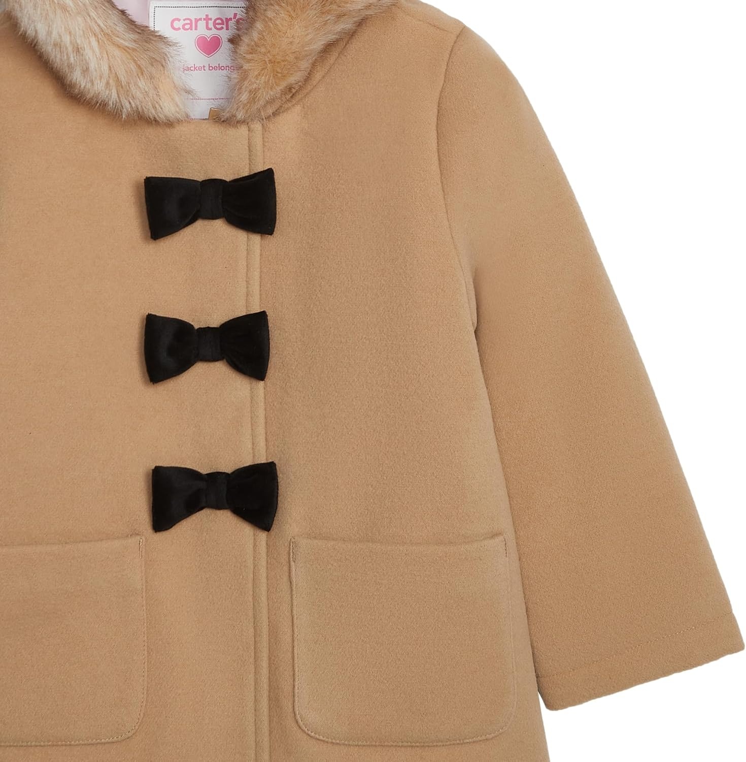 image:imageCarters Baby Girls Faux Wool Winter Dress CoatKhaki