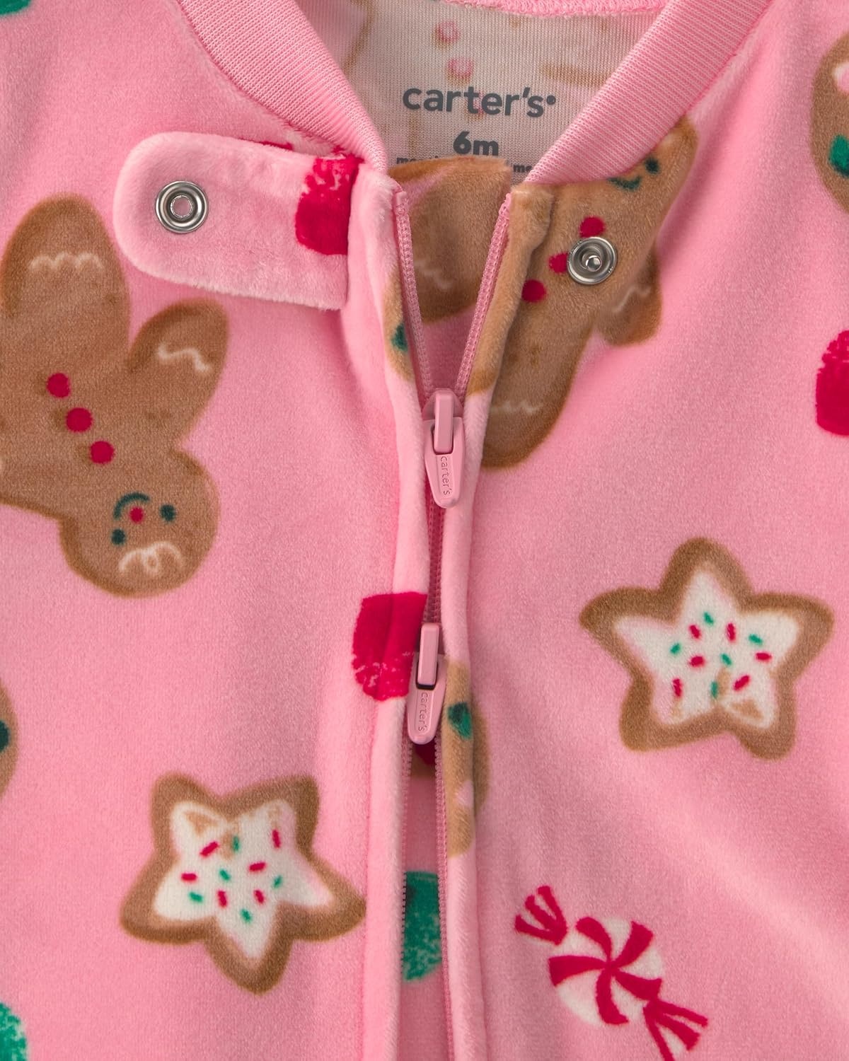 image:imageCarters Baby Girls Fleece Holiday Sleep and PlayPink Gingerbread