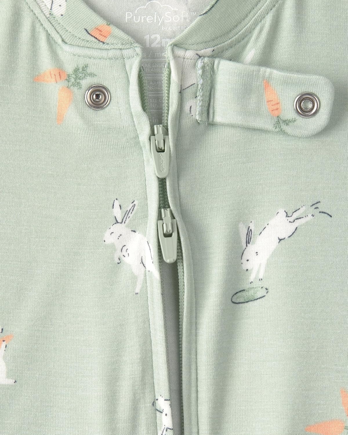 image:imageCarters Baby Girls Purelysoft 1piece PajamasGreen Easter Bunny