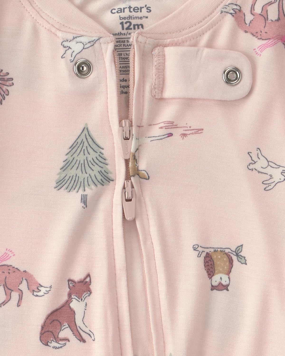 image:imageCarters Baby Girls Purelysoft 1piece PajamasPink Woodland Print