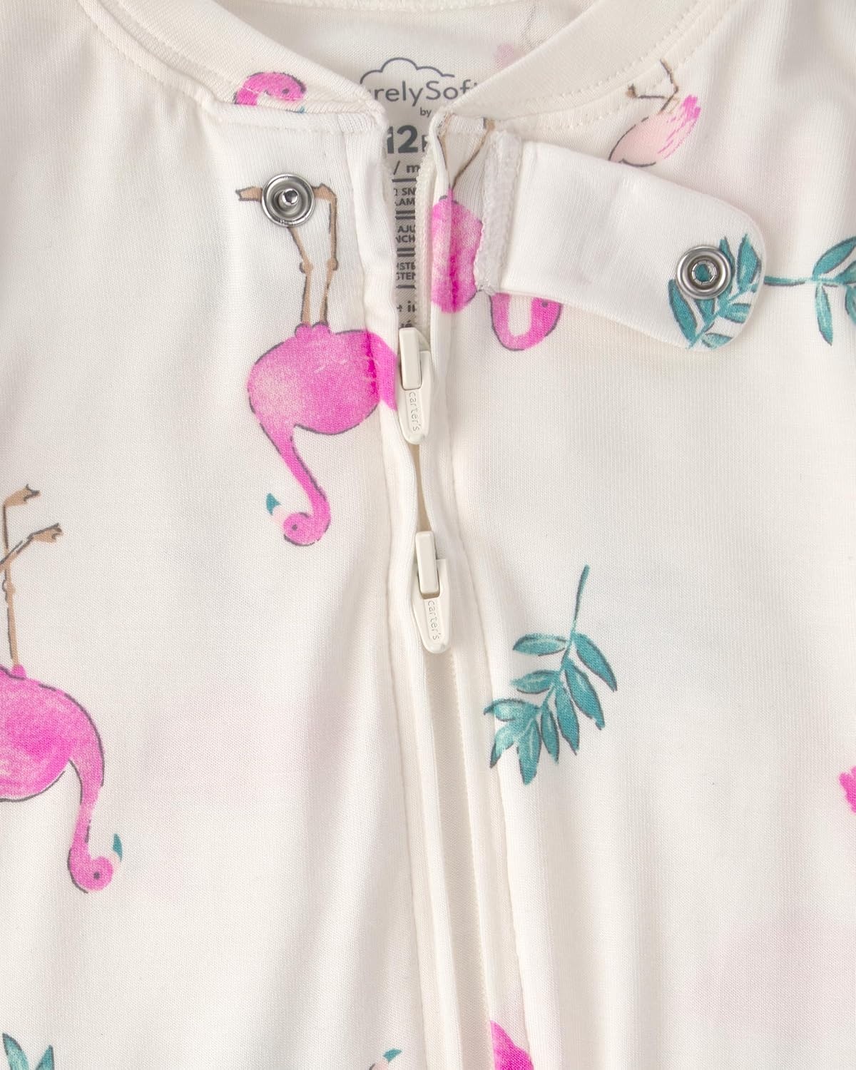 image:imageCarters Baby Girls Purelysoft 1piece PajamasWhite Flamingo