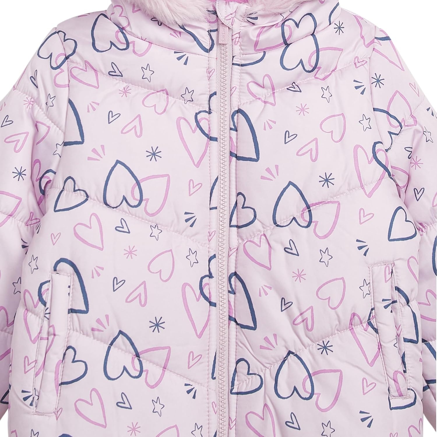 image:imageCarters Baby Girls Toddler amp Big Girls Insulated 2piece Print Snowsuit and Bib Snow Pant Ski SetAll Lilac Heart