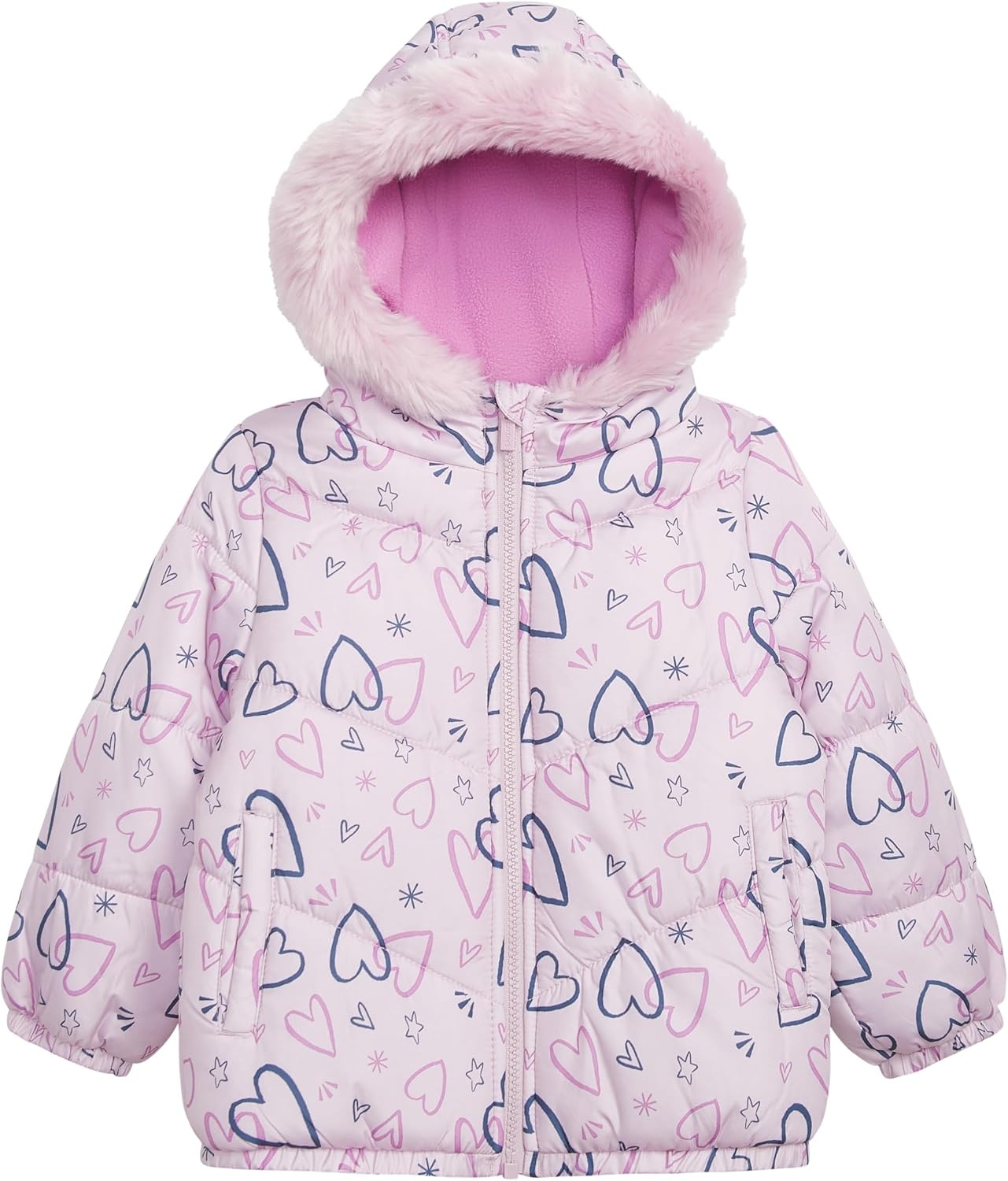 image:imageCarters Baby Girls Toddler amp Big Girls Insulated 2piece Print Snowsuit and Bib Snow Pant Ski SetAll Lilac Heart