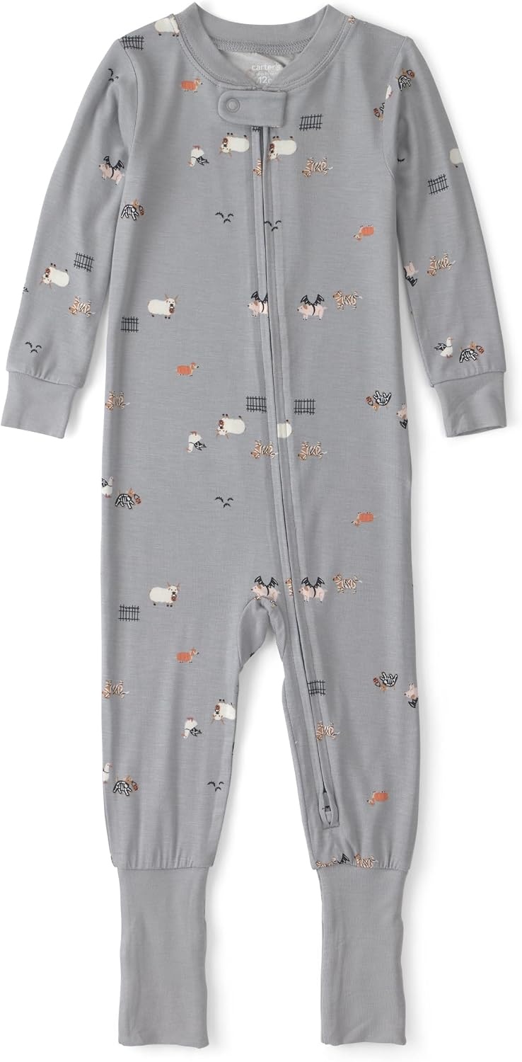 image:imageCarters Baby Purelysoft 1piece PajamasGrey Halloween Print