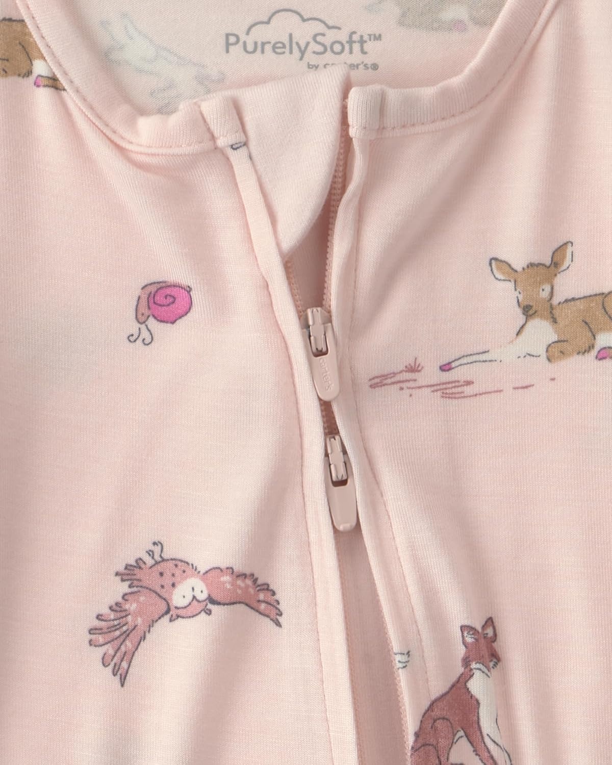 image:imageCarters Baby Purelysoft Sleep and Play PajamasPink Woodland Print
