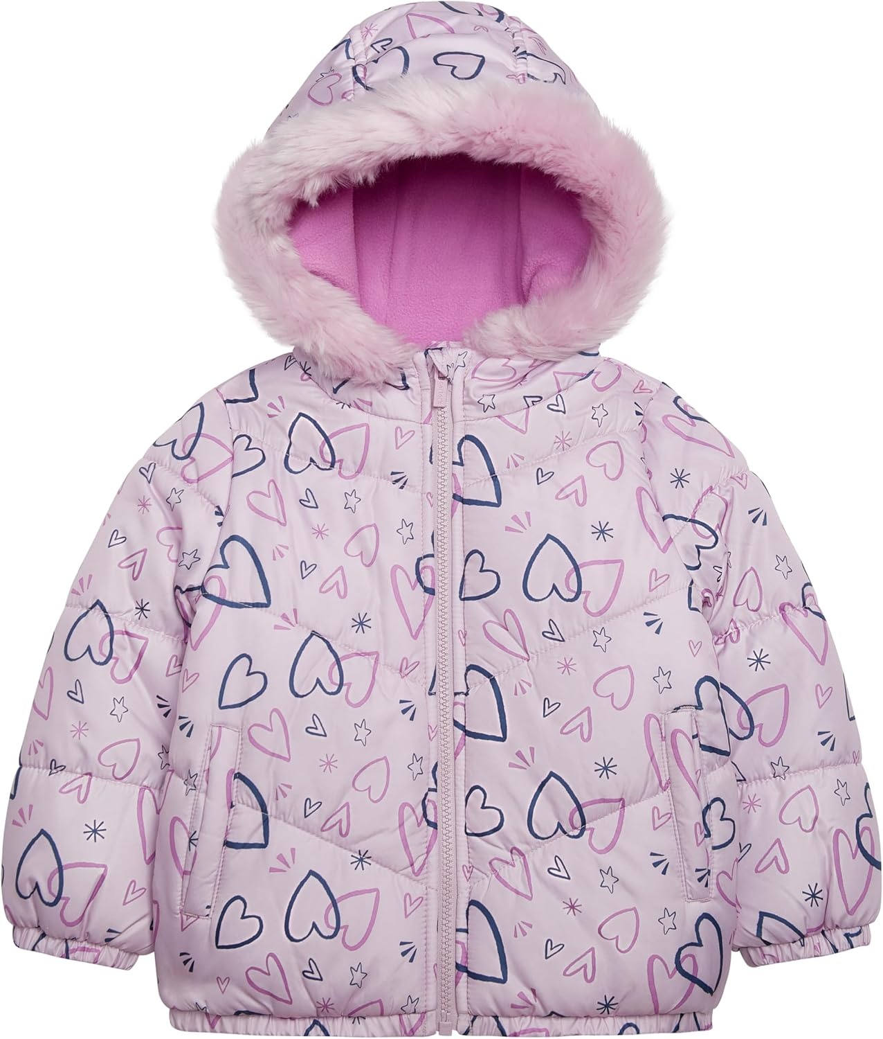 image:imageCarters Girls 2Piece Snowsuit Puffer Jacket and Skibib Snow Pants Toddler and Big KidsAll Lilac Heart