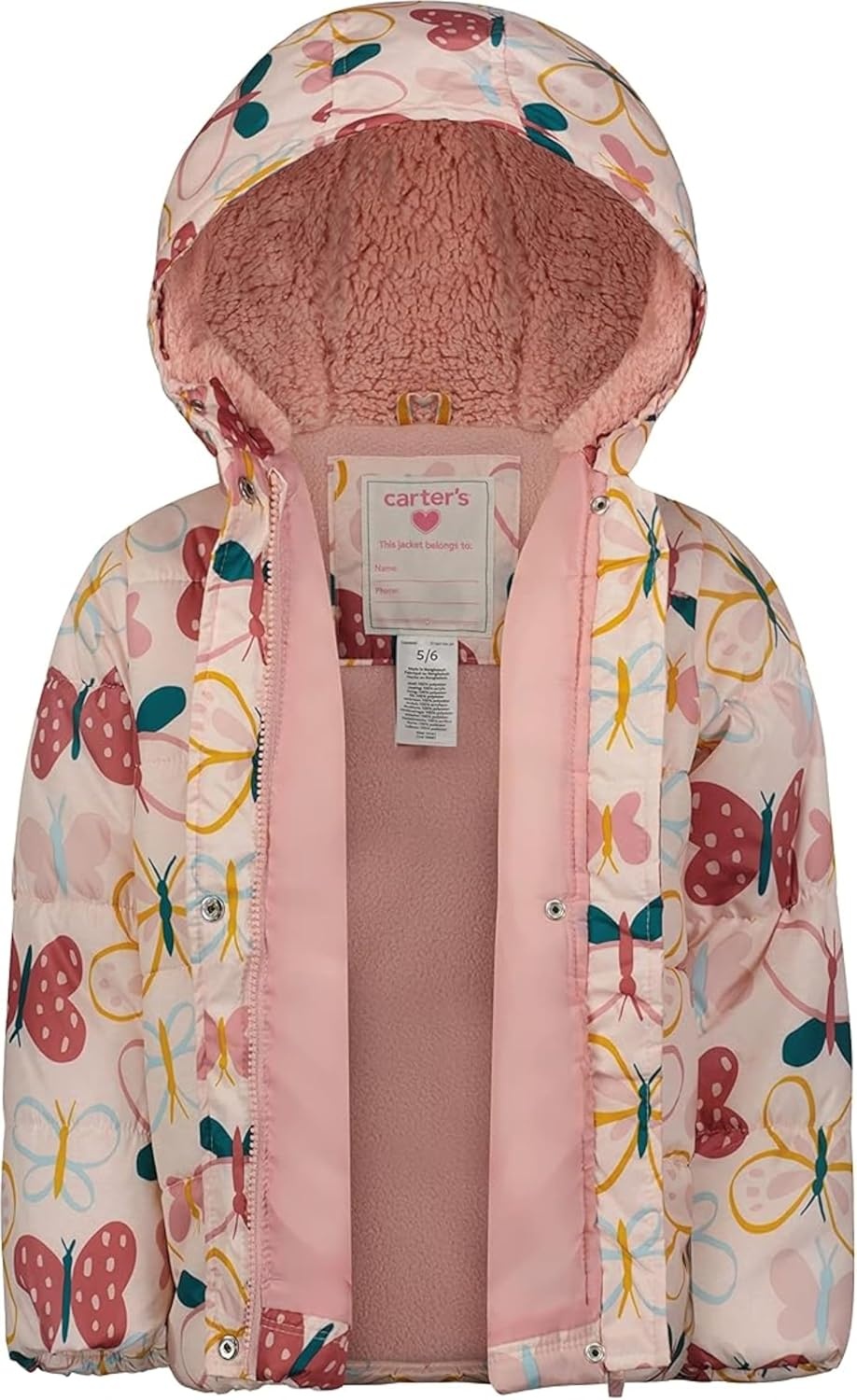image:imageCarters Girls 2Piece Snowsuit Puffer Jacket and Skibib Snow Pants Toddler and Big KidsButterfly Coral