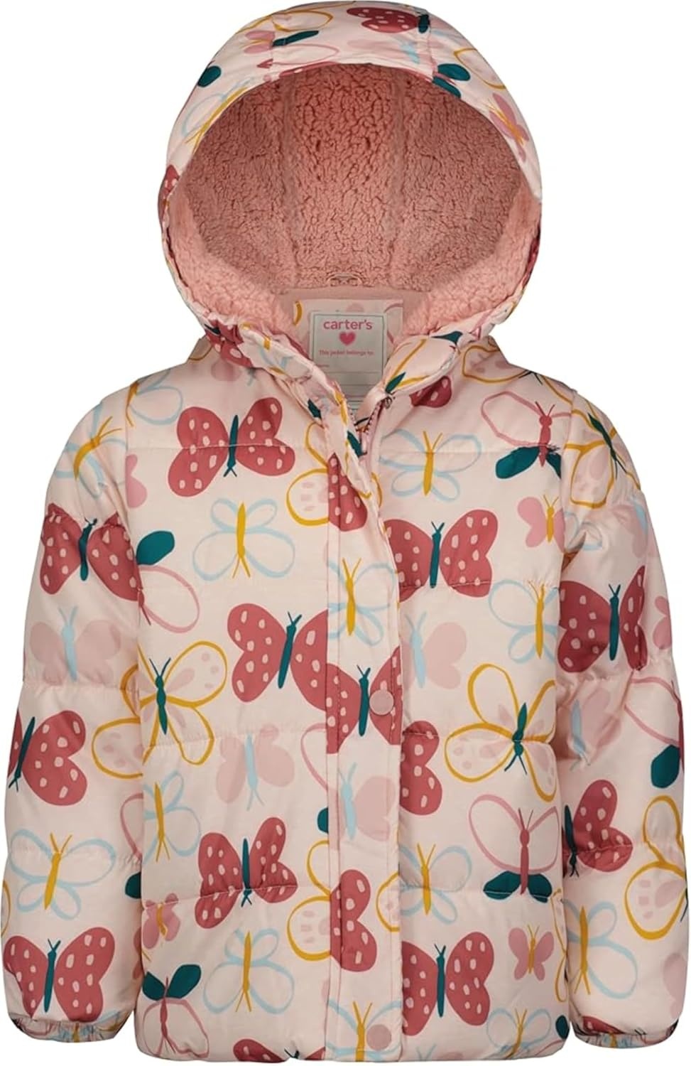 image:imageCarters Girls 2Piece Snowsuit Puffer Jacket and Skibib Snow Pants Toddler and Big KidsButterfly Coral