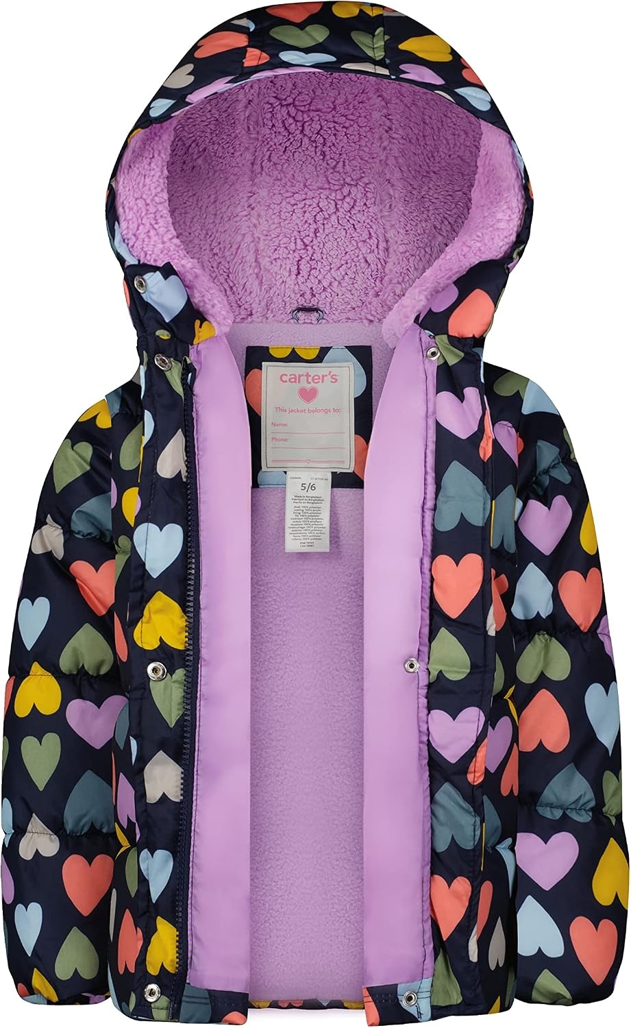 image:imageCarters Girls 2Piece Snowsuit Puffer Jacket and Skibib Snow Pants Toddler and Big KidsMulti Heart Navy