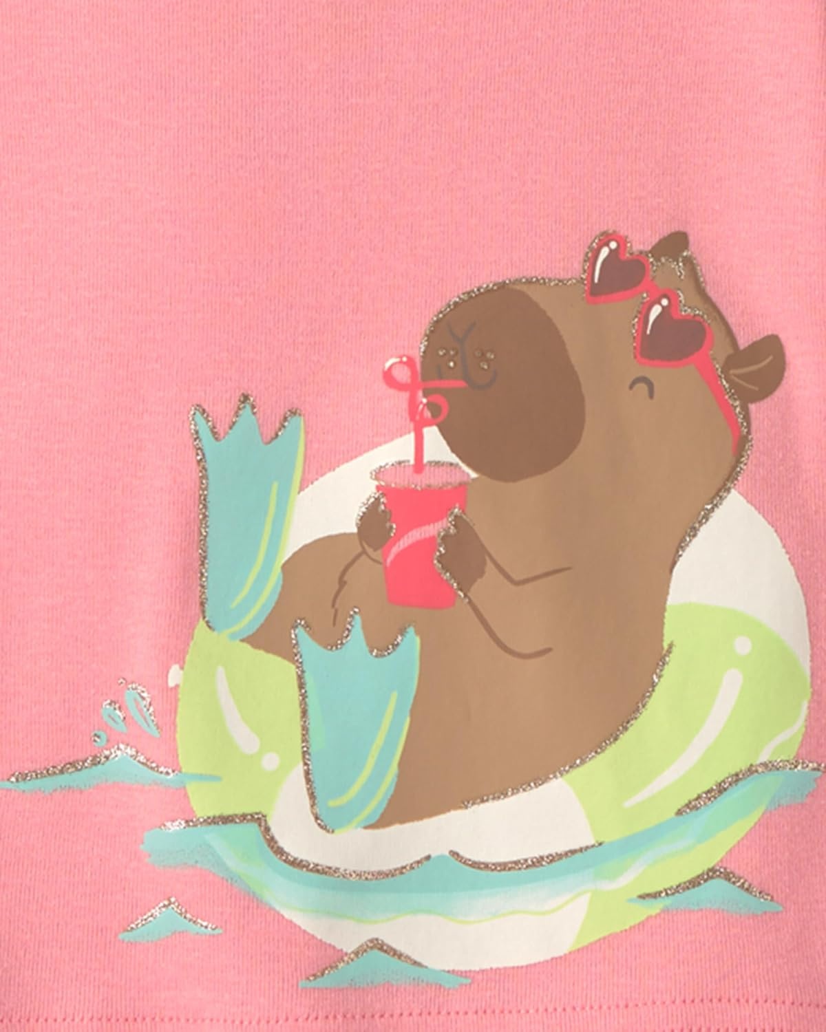 image:imageCarters Girls 4piece Tight Fit Cotton Pajama SetCapybara Swimming Pink