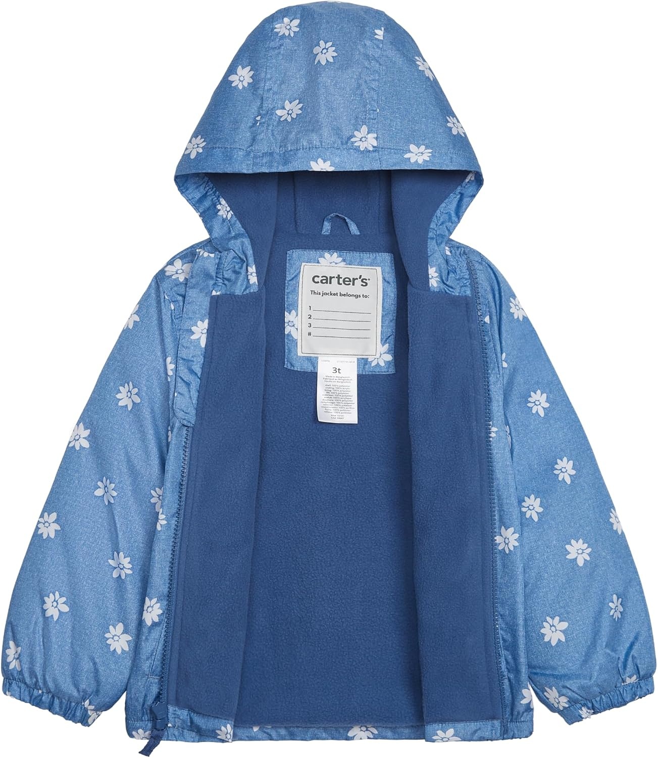 image:imageCarters Girls FleeceLined Midweight Hooded Jacket Baby Toddler and KidsChambray