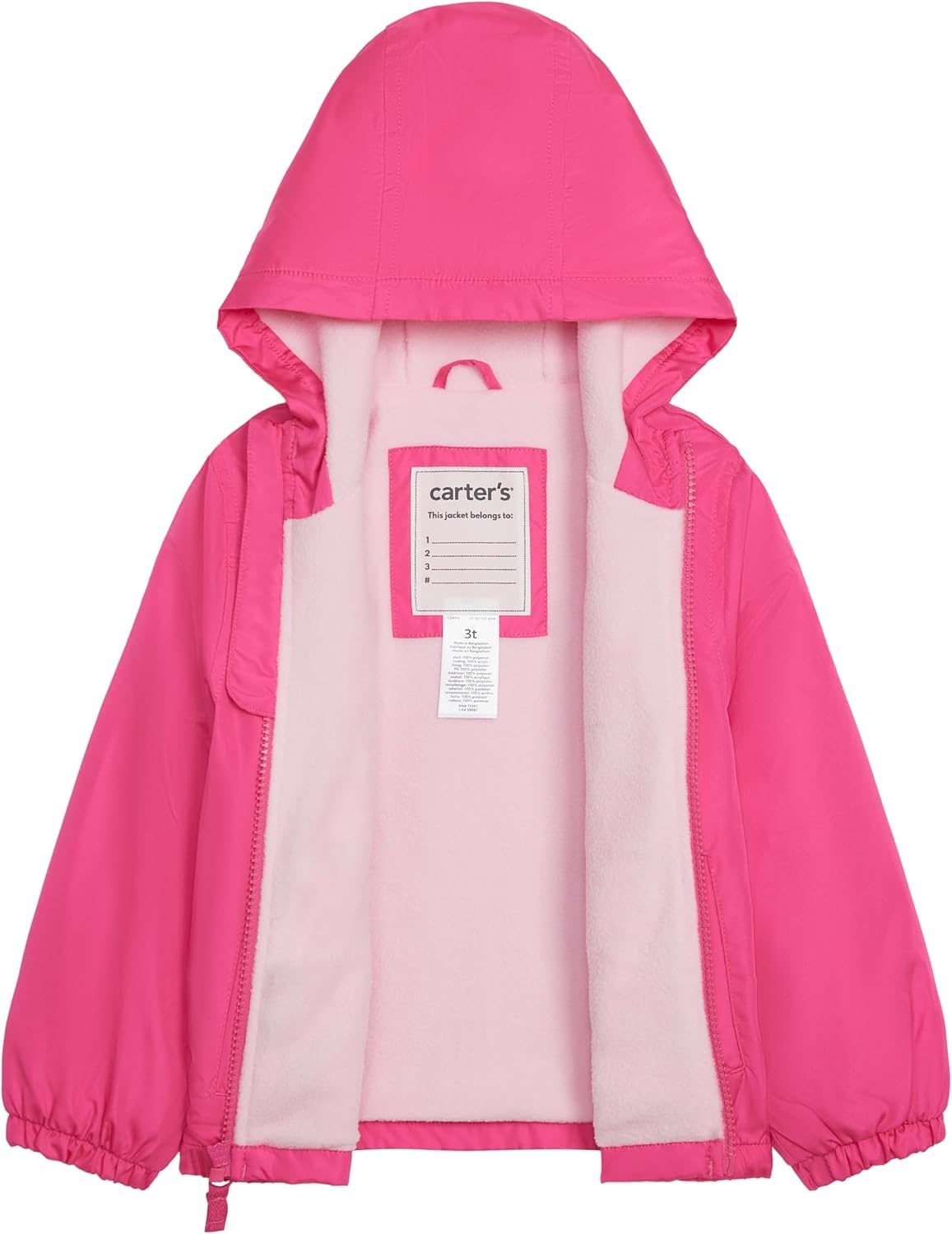 image:imageCarters Girls FleeceLined Midweight Hooded Jacket Baby Toddler and KidsFuchsia