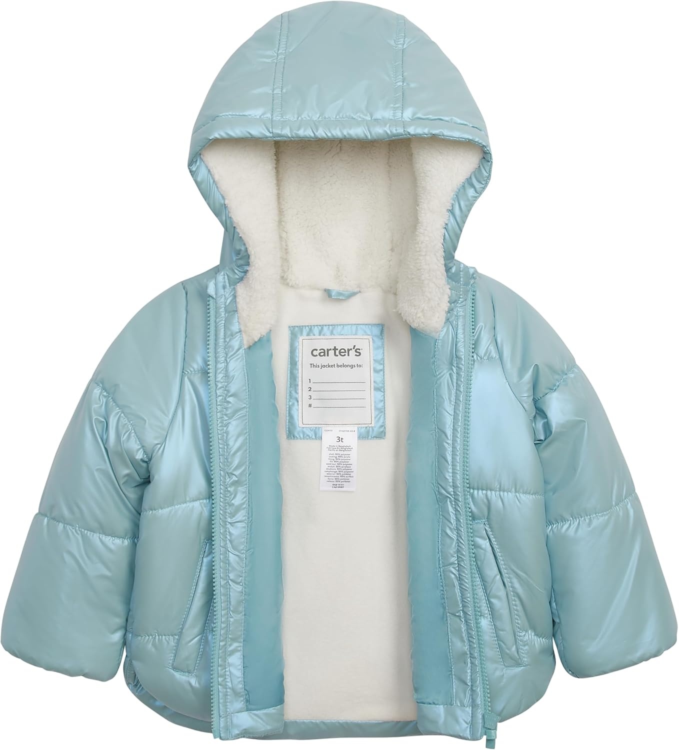 image:imageCarters Girls Winter Coat Puffer Jacket with Sherpa Lined HoodIridescent Blue