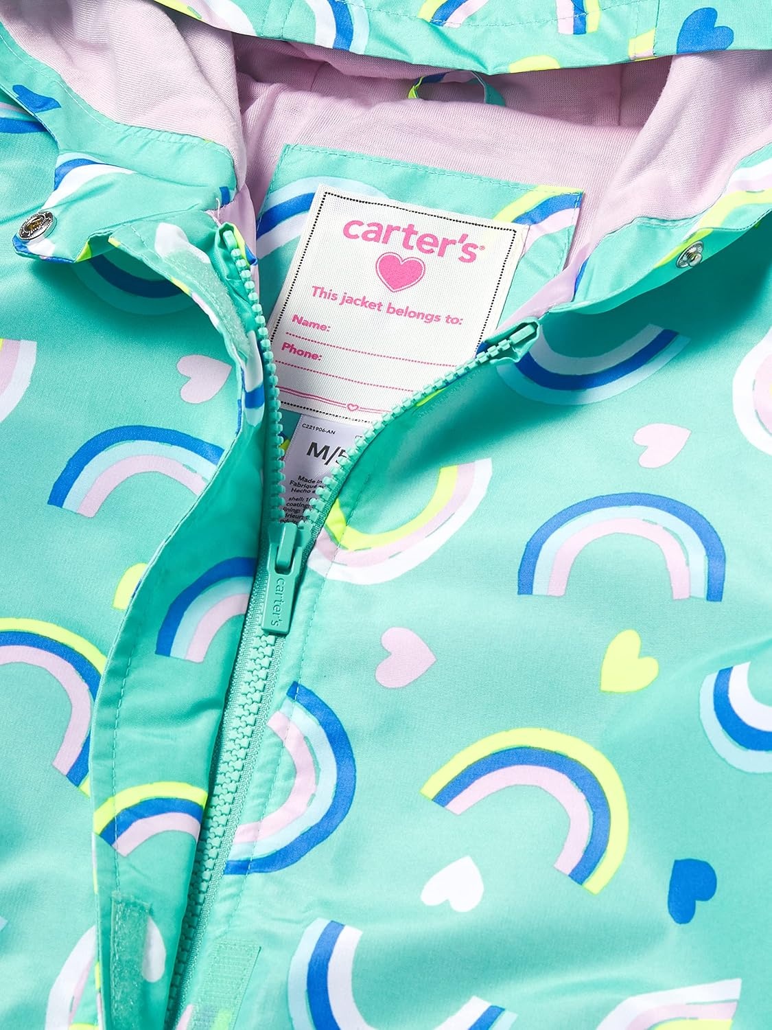 image:imageCarters Toddler amp Little Girls Midweight Fleece Lined Hooded Raincoat Rain JacketAqua Rainbow