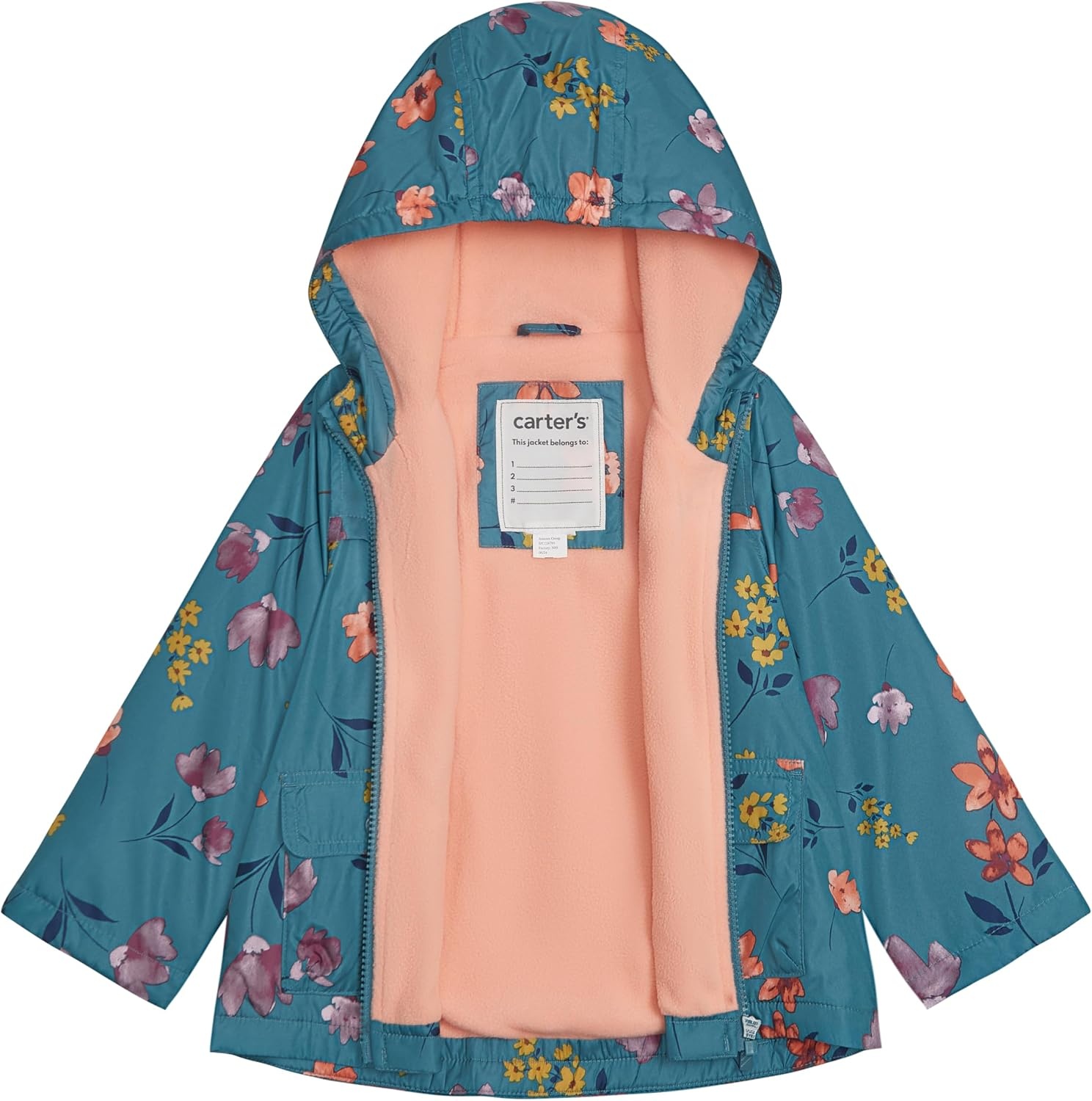 image:imageCarters Toddler amp Little Girls Midweight Fleece Lined Hooded Raincoat Rain JacketBig Flowers