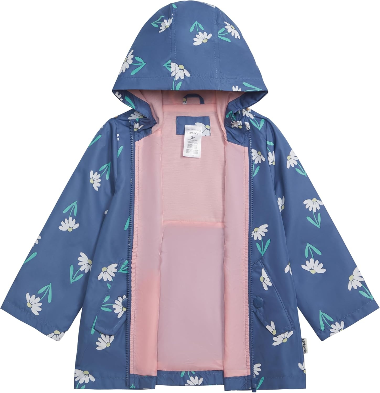 image:imageCarters Toddler amp Little Girls Midweight Fleece Lined Hooded Raincoat Rain JacketColor Changing Blue