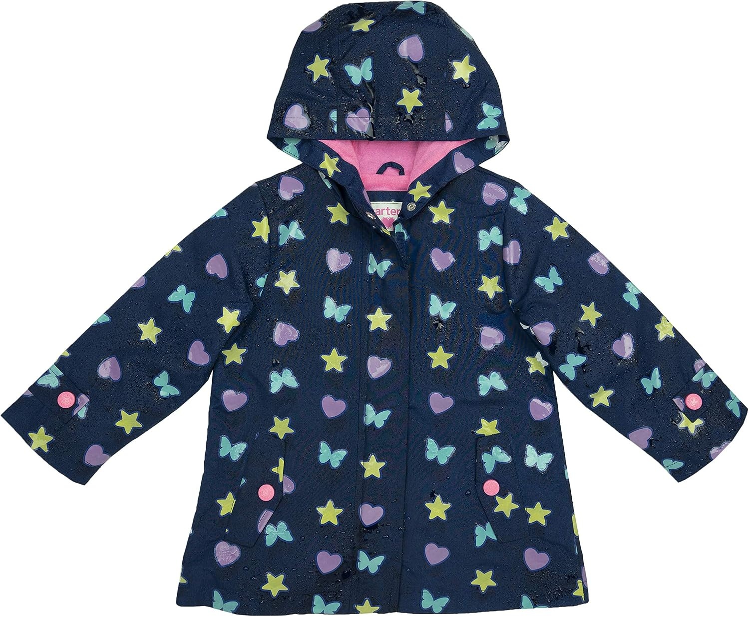 image:imageCarters Toddler amp Little Girls Midweight Fleece Lined Hooded Raincoat Rain JacketColorchange Navy Butterfly