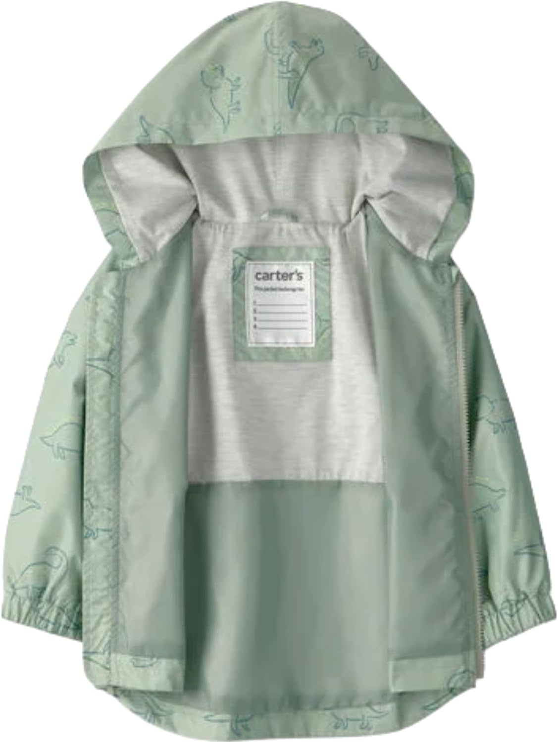 image:imageCarters Toddler amp Little Girls Midweight Fleece Lined Hooded Raincoat Rain JacketGreen Dinos