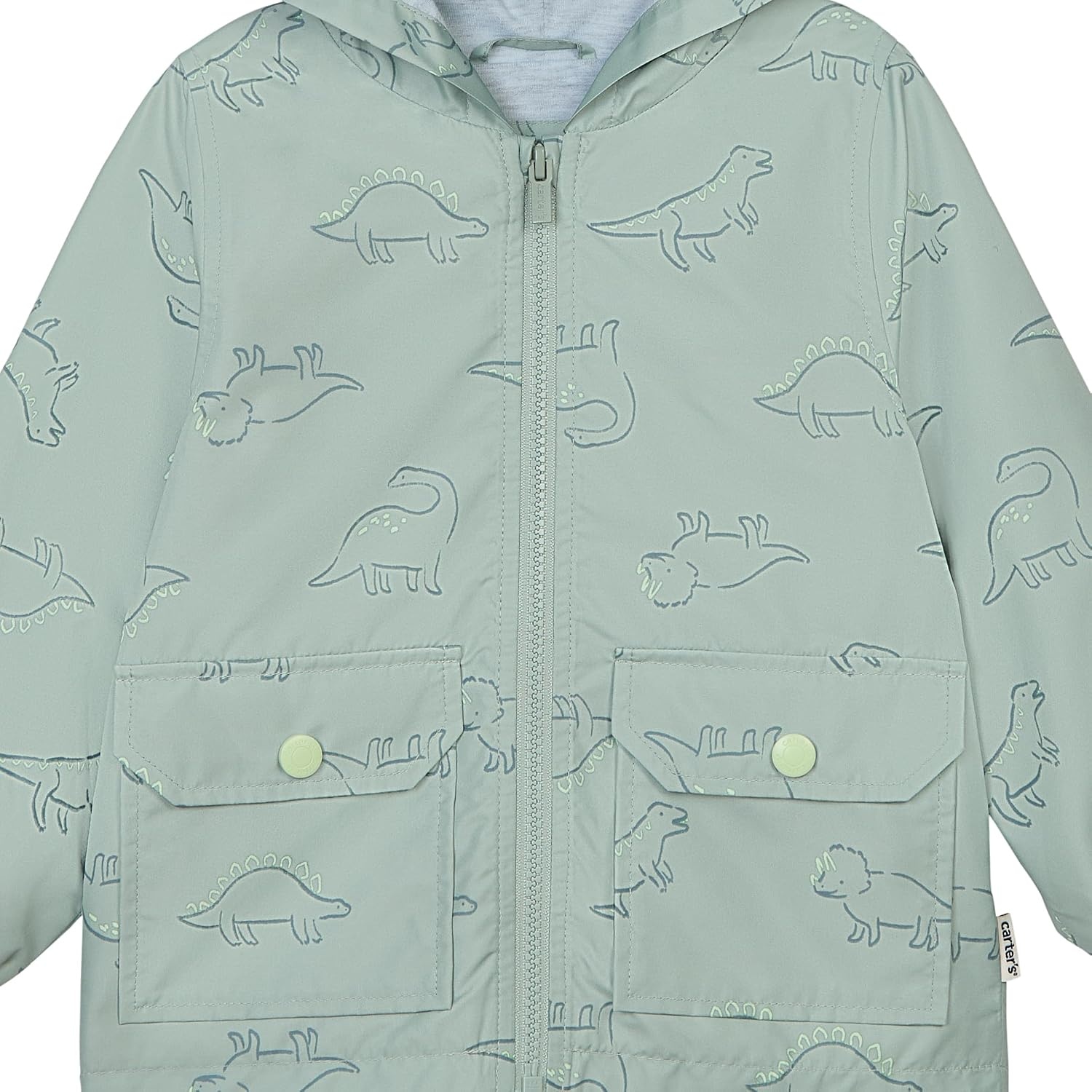 image:imageCarters Toddler amp Little Girls Midweight Fleece Lined Hooded Raincoat Rain JacketGreen Dinos