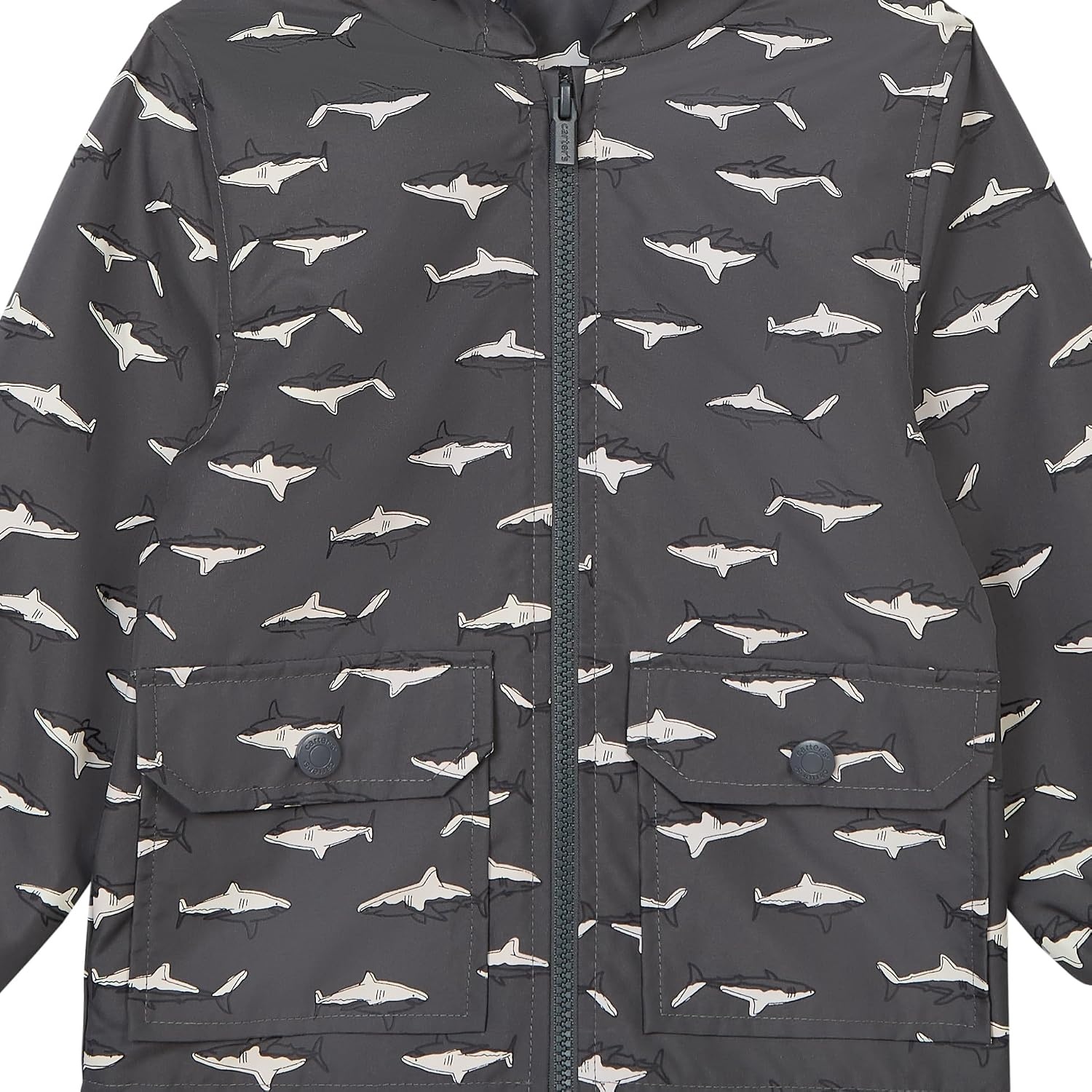image:imageCarters Toddler amp Little Girls Midweight Fleece Lined Hooded Raincoat Rain JacketGrey Colorchanging Sharks