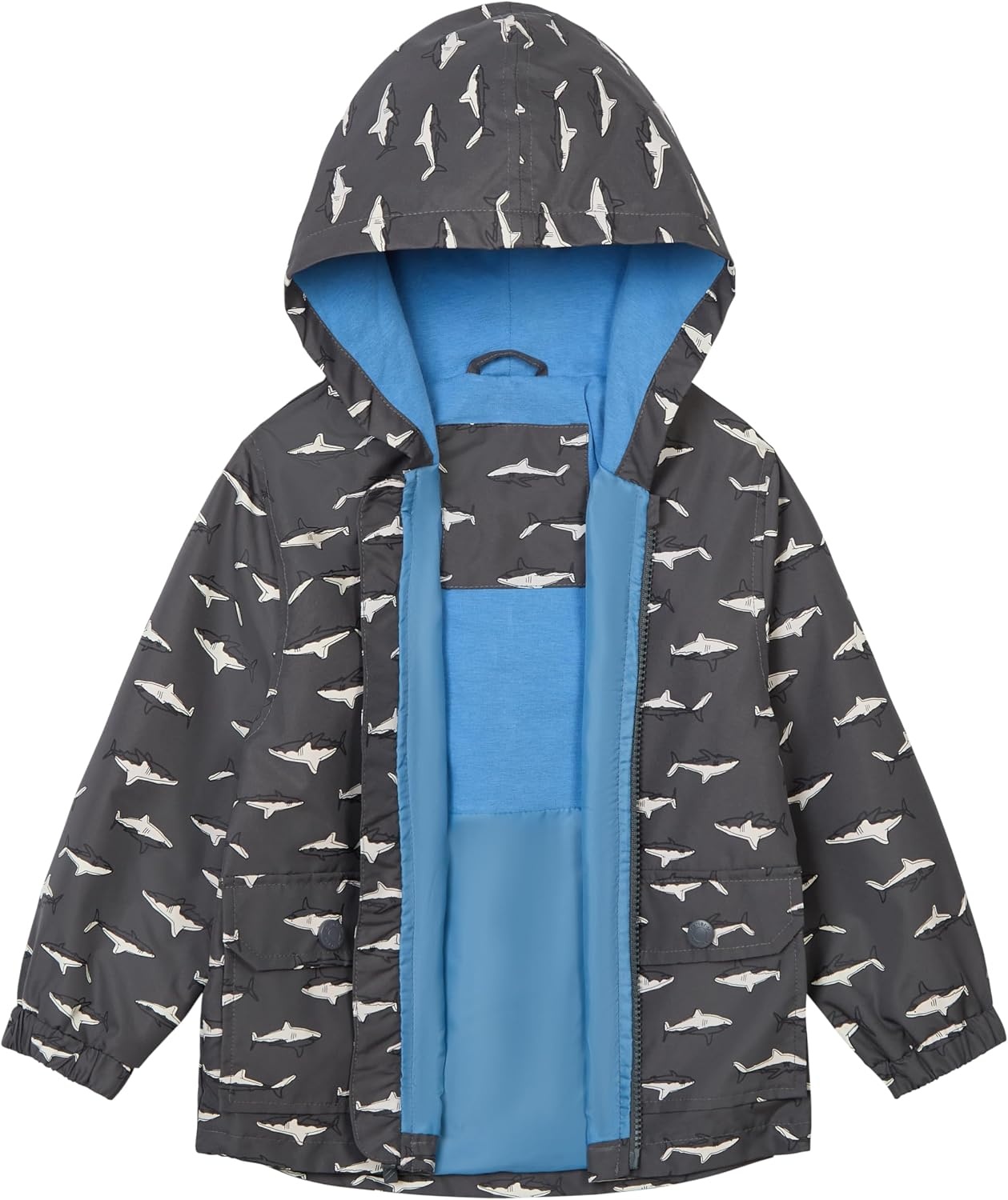 image:imageCarters Toddler amp Little Girls Midweight Fleece Lined Hooded Raincoat Rain JacketGrey Colorchanging Sharks
