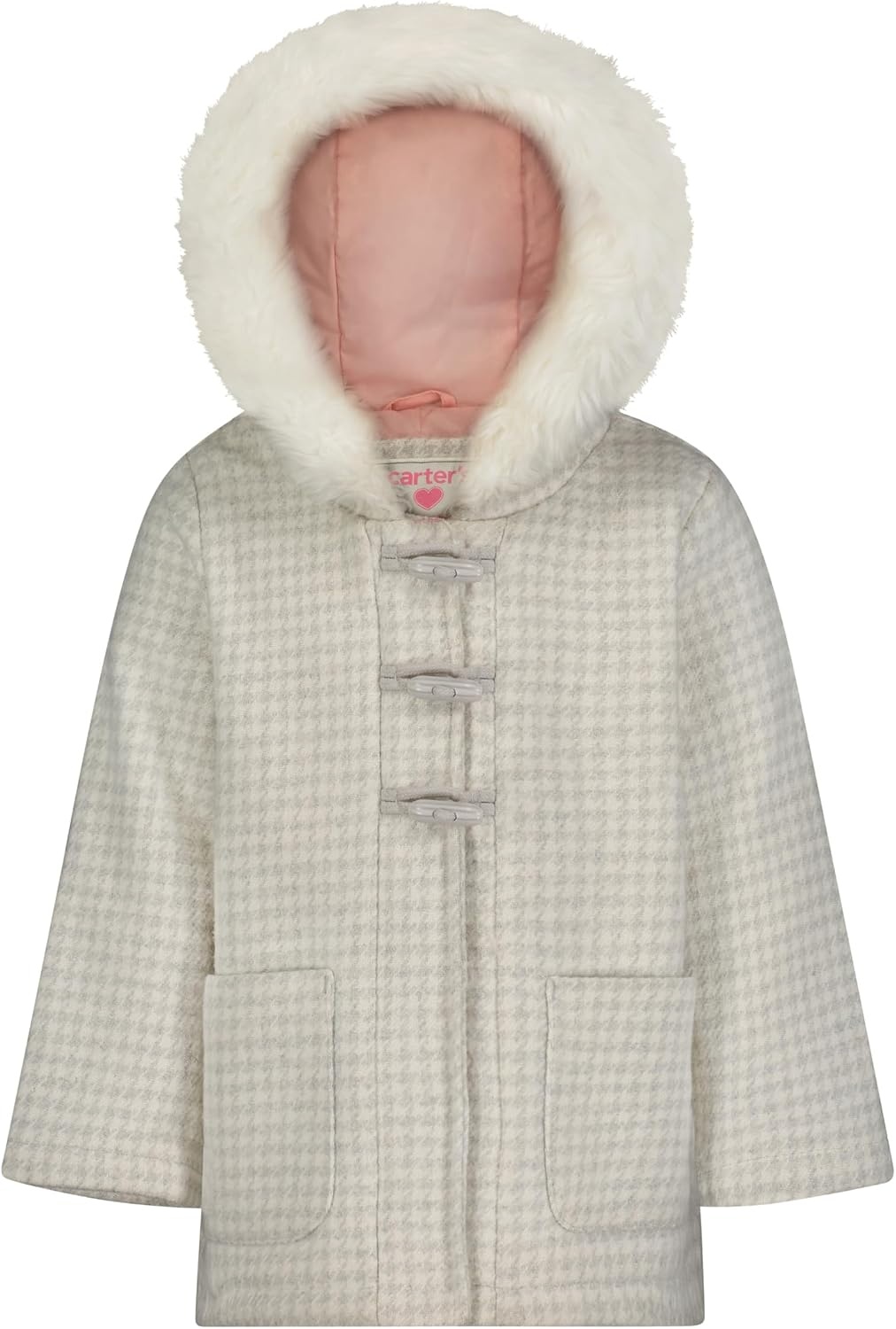 image:imageCarters Toddler amp Little Girls Midweight Fleece Lined Hooded Raincoat Rain JacketGrey Houndstooth