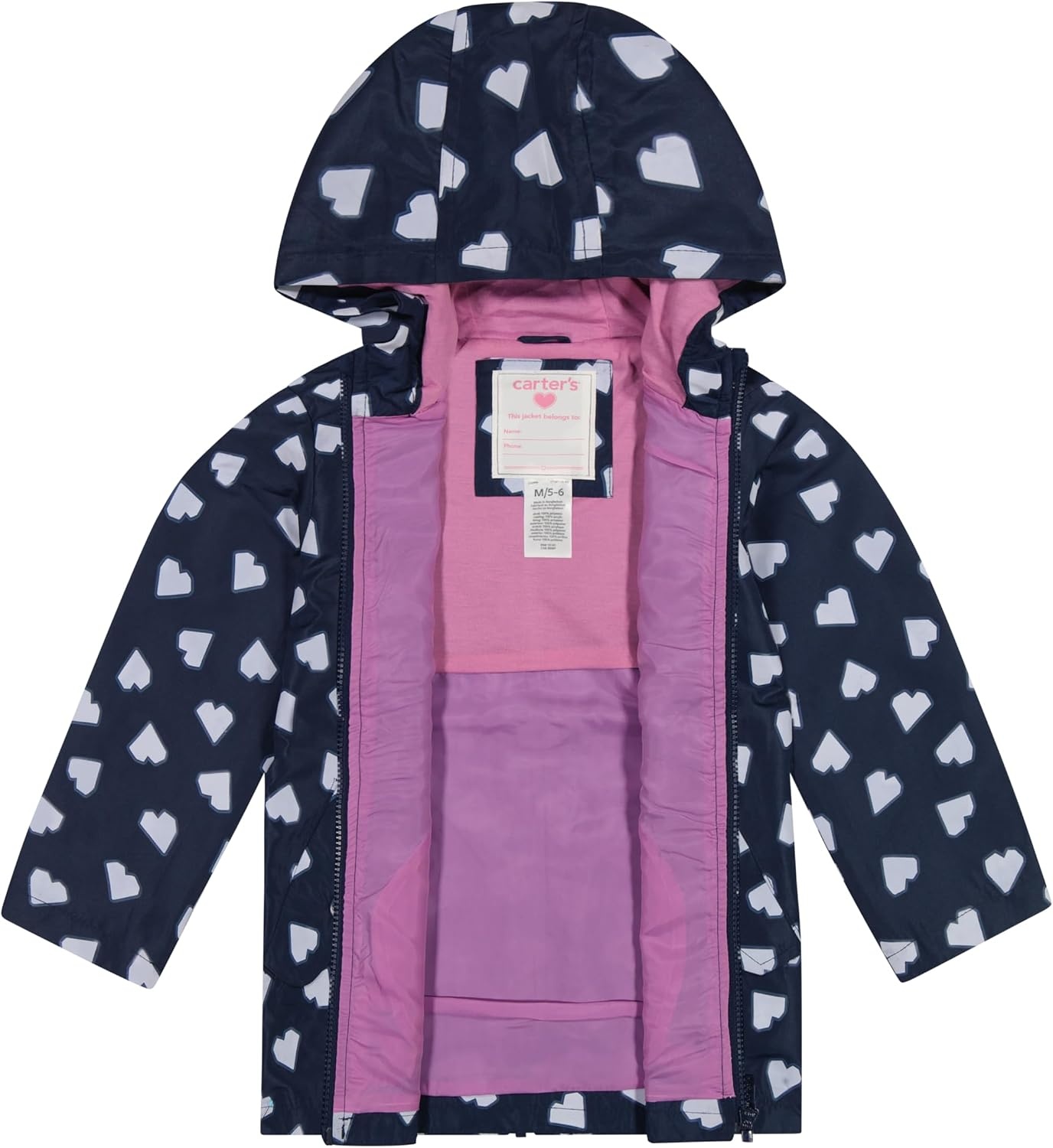 image:imageCarters Toddler amp Little Girls Midweight Fleece Lined Hooded Raincoat Rain JacketHeart Print