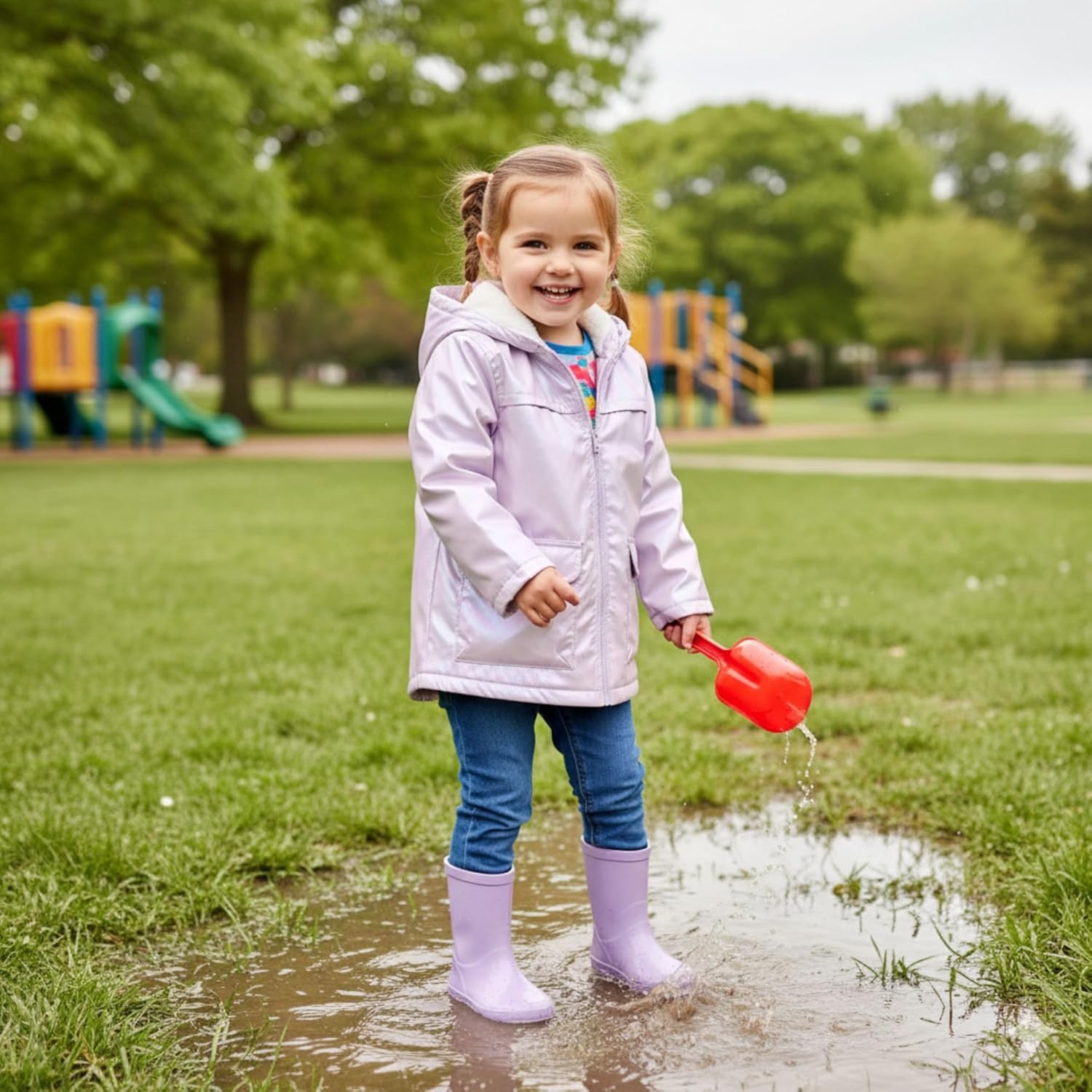 image:imageCarters Toddler amp Little Girls Midweight Fleece Lined Hooded Raincoat Rain JacketLilac
