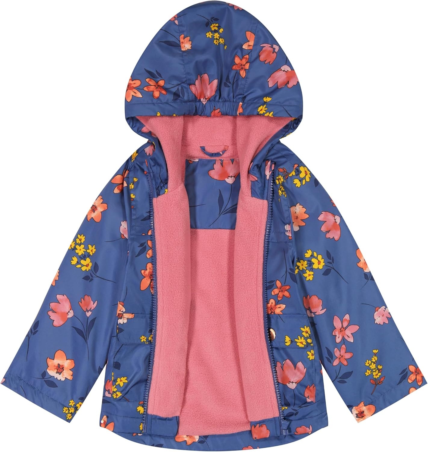 image:imageCarters Toddler amp Little Girls Midweight Fleece Lined Hooded Raincoat Rain JacketPeri Coral Floral