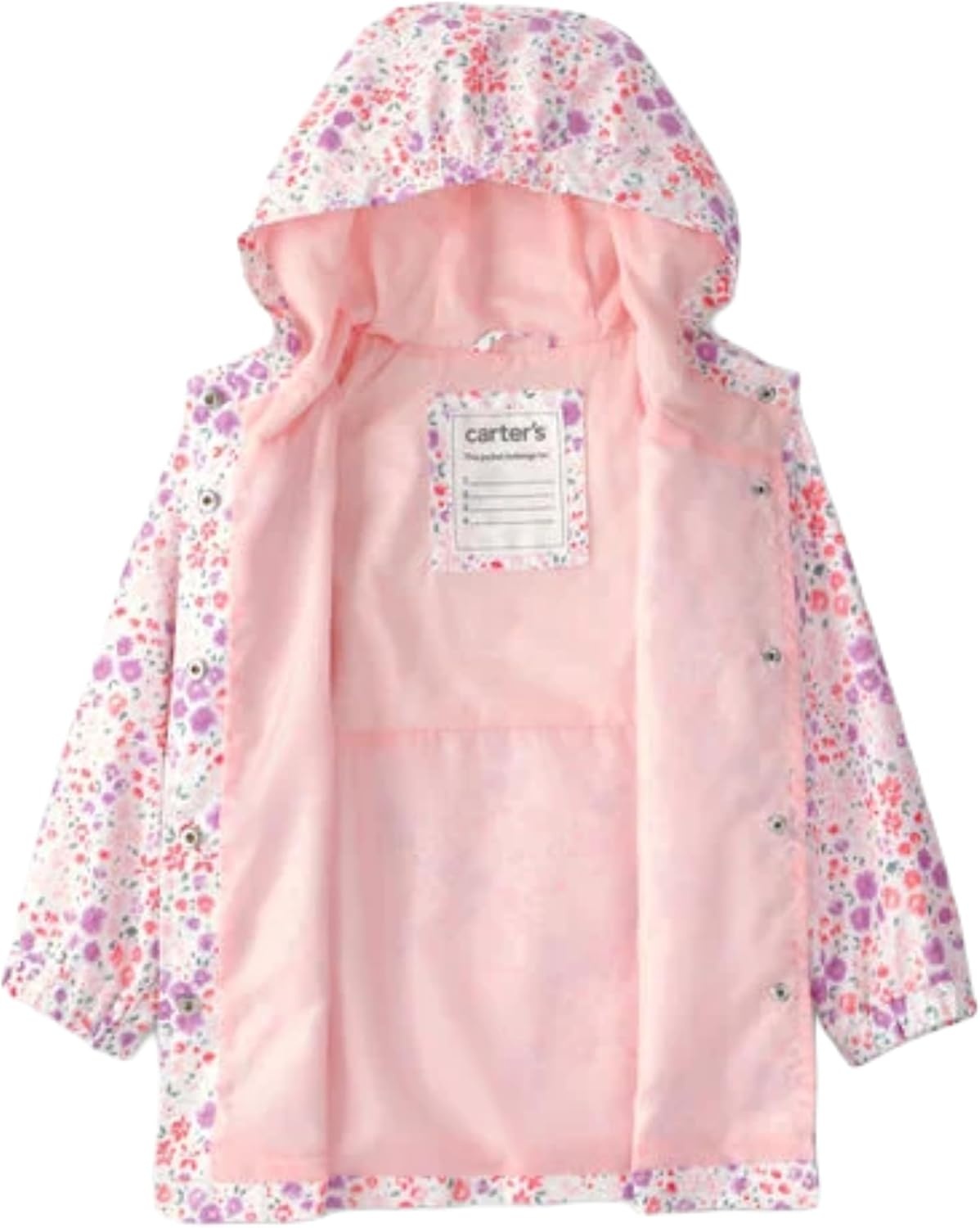 image:imageCarters Toddler amp Little Girls Midweight Fleece Lined Hooded Raincoat Rain JacketPink Floral