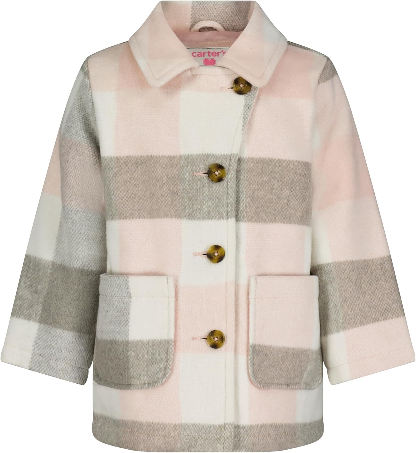 image:imageCarters Toddler amp Little Girls Midweight Fleece Lined Hooded Raincoat Rain JacketPink Grey Plaid