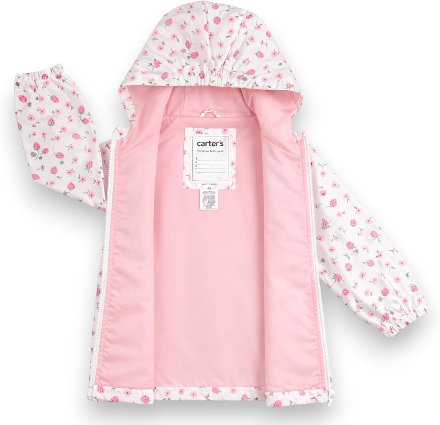 image:imageCarters Toddler amp Little Girls Midweight Fleece Lined Hooded Raincoat Rain JacketStrawberry