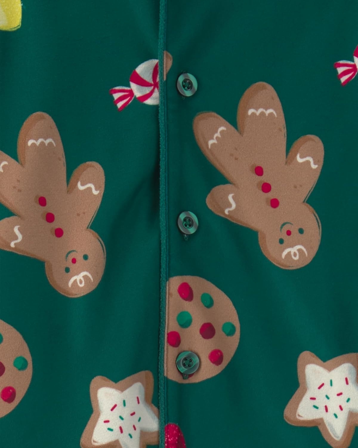 image:imageCarters Unisex Adult 2piece Fleece Holiday Coat PjsGreen Gingerbread Cookie