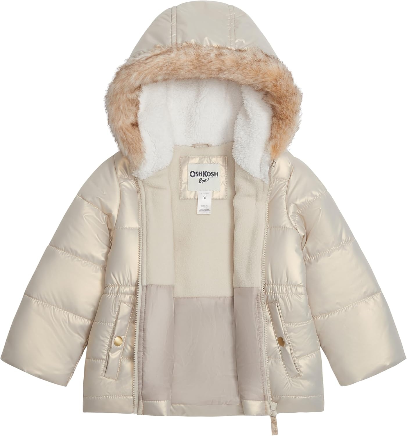 image:imageOSHKOSH BGOSH Baby Girls Warm Winter Parka Coat With Faux Fur Sherpalined HoodKhaki