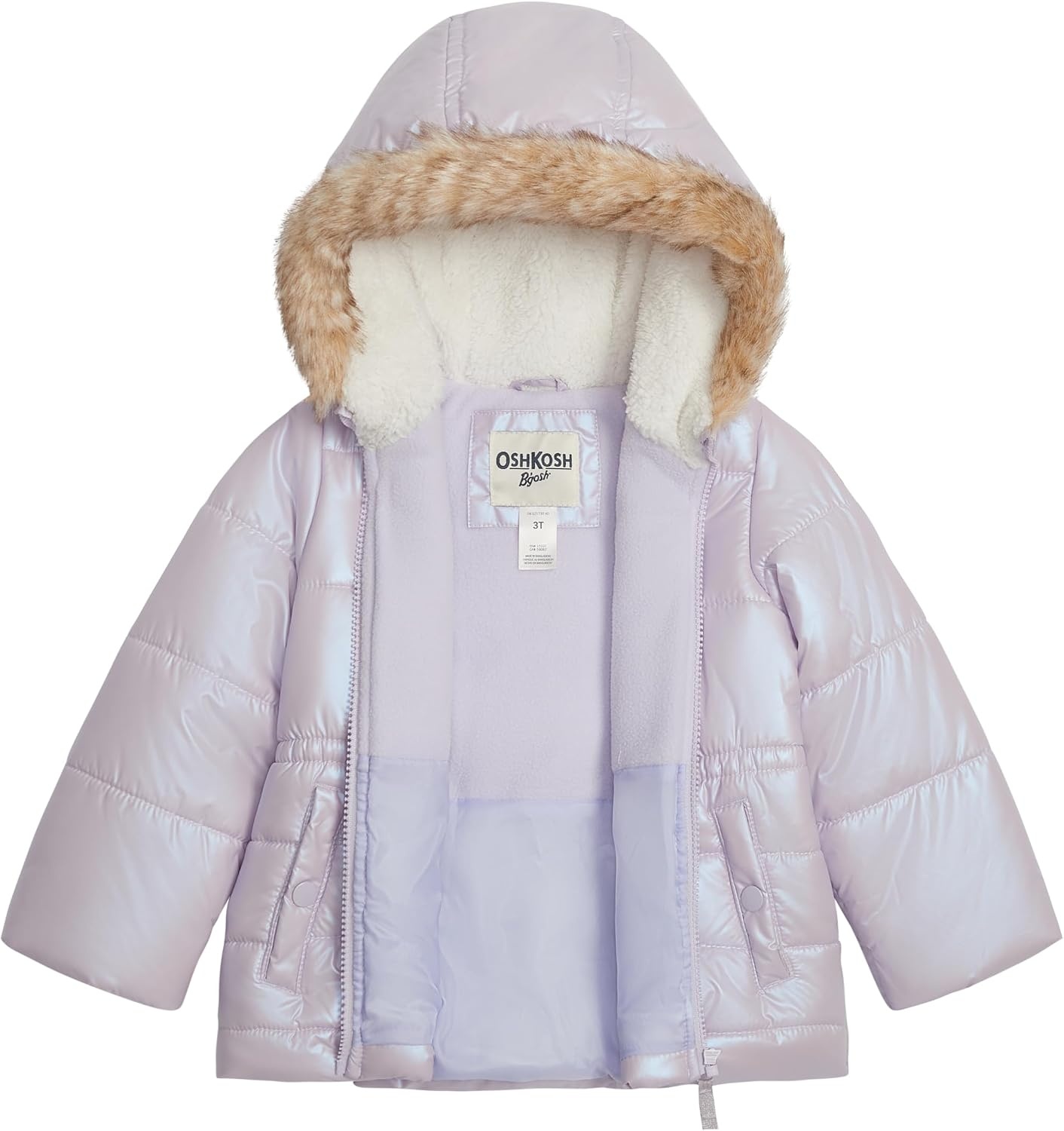 image:imageOSHKOSH BGOSH Baby Girls Warm Winter Parka Coat With Faux Fur Sherpalined HoodLilac