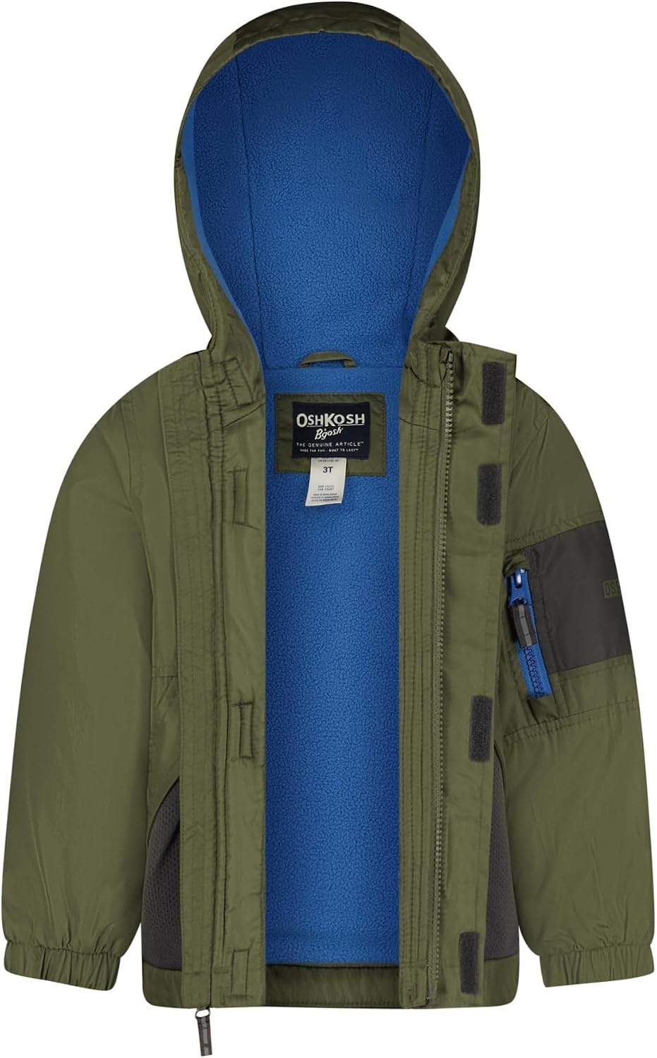 image:imageOSHKOSH BGOSH Boys Midweight Jersey Lined Hooded Jacket With Zipper PocketOlive Green