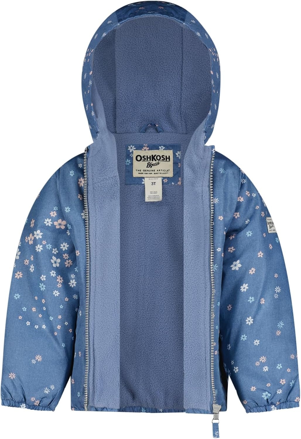 image:imageOSHKOSH BGOSH Girls Fleece Lined Water Resistant Midweight Hooded JacketChambray Ditsy Floral