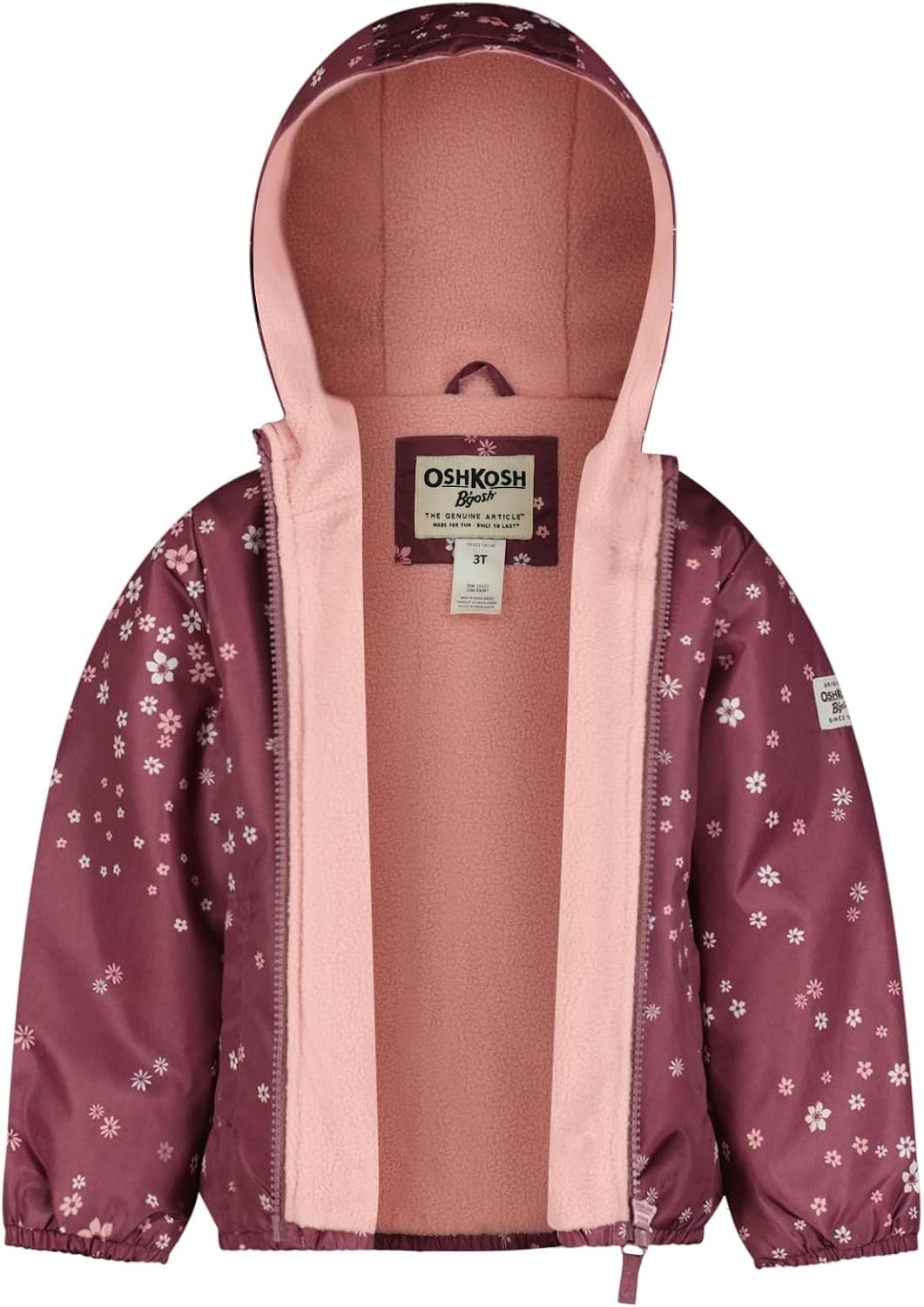 image:imageOSHKOSH BGOSH Girls Fleece Lined Water Resistant Midweight Hooded JacketGrape Twist Ditsy Floral
