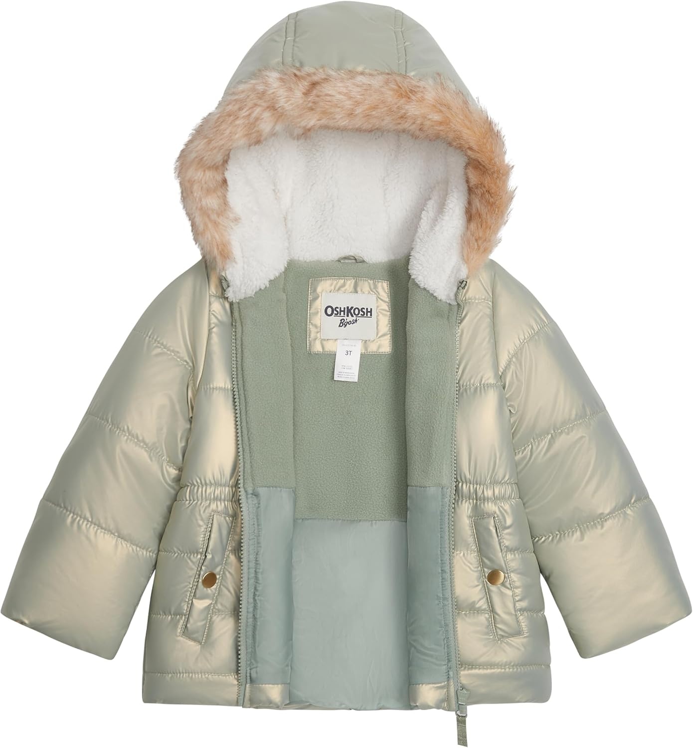 image:imageOSHKOSH BGOSH Girls Warm Winter Parka Coat With Faux Fur Sherpalined HoodSage