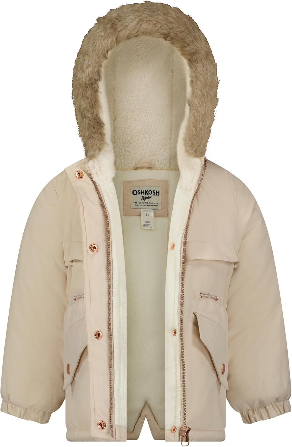 image:imageOshKosh Bgosh Girls Heavyweight Faux Fur Hooded Parka Warm Winter CoatKhaki