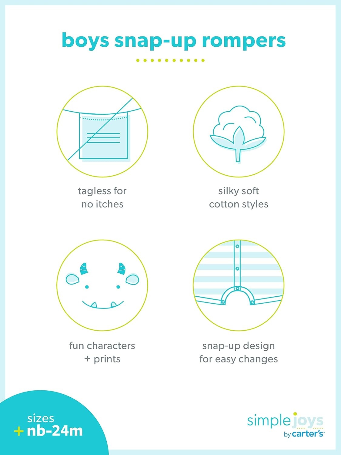 image:imageSimple Joys by Carters Baby Boys 3 pack Snap up RompersLight PinkLilac DotsWhite Unicorn