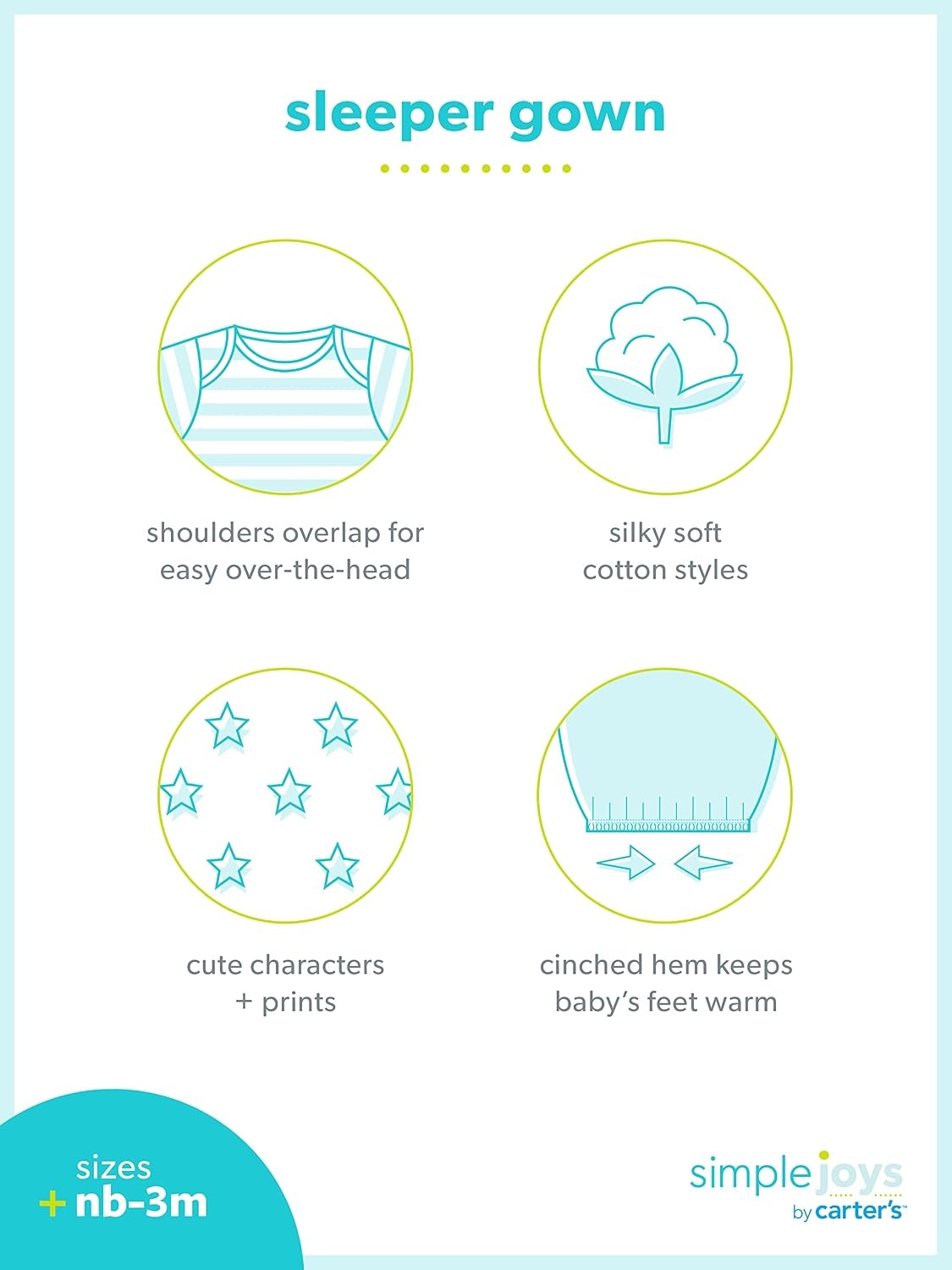 image:imageSimple Joys by Carters Baby Boys 3pack Cotton Sleeper GownBlueWhite