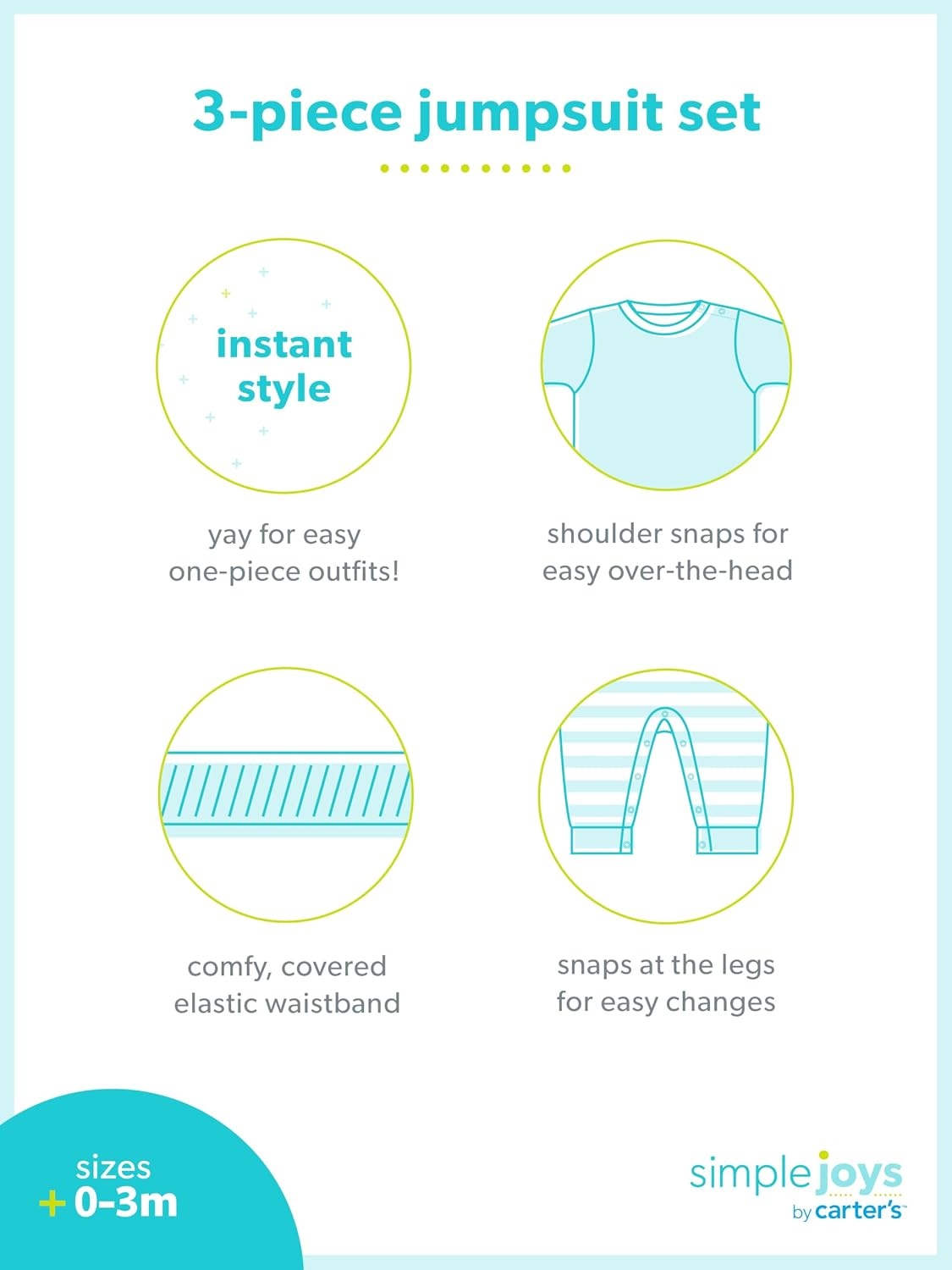 image:imageSimple Joys by Carters Baby Boys 3pack JumpsuitsGrey Heather Rugby StripeNavy Text PrintWhite Stripe