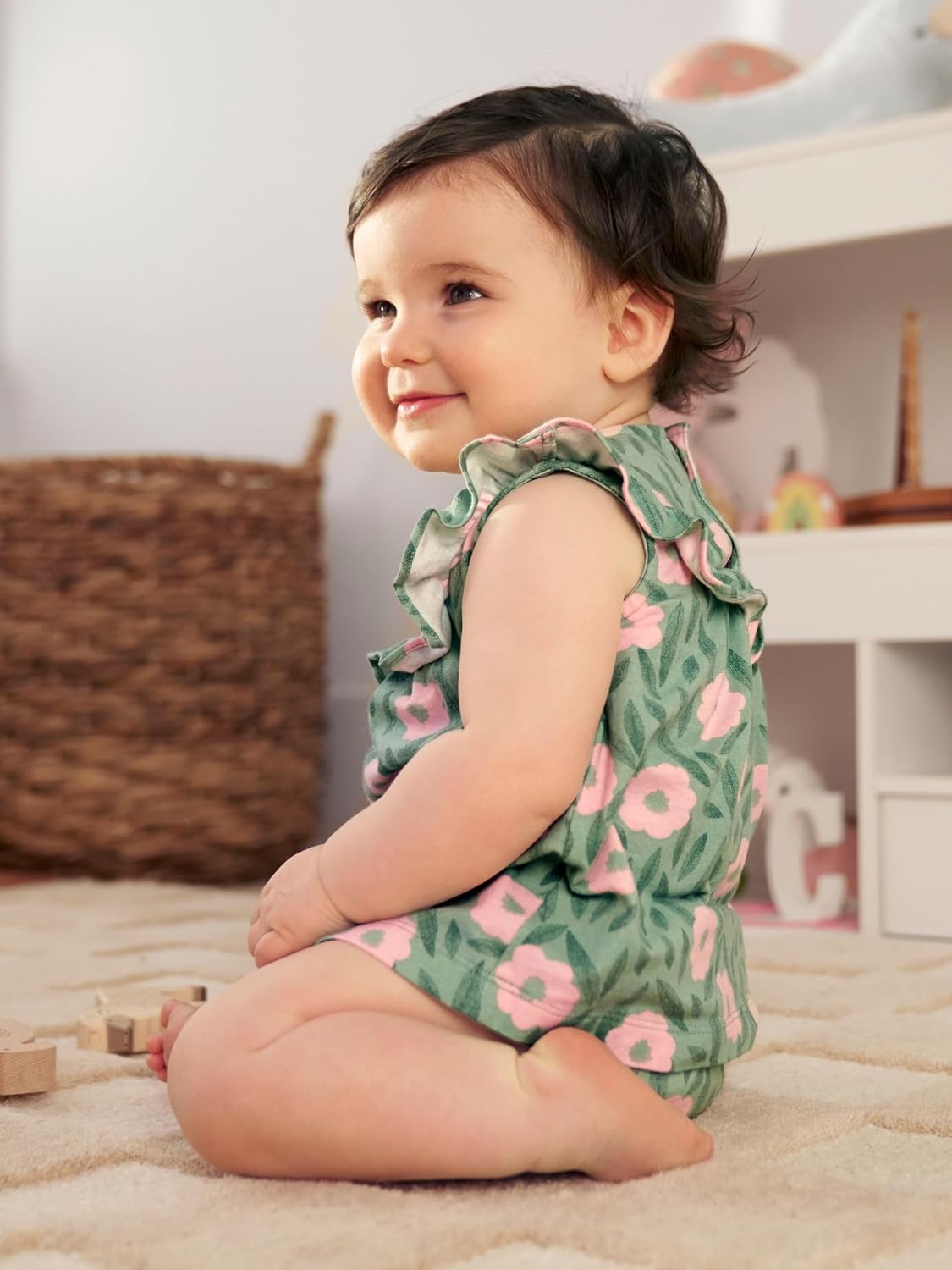 image:imageSimple Joys by Carters Baby Girls 3pack Romper Sunsuit and DressDotsFlowersPears